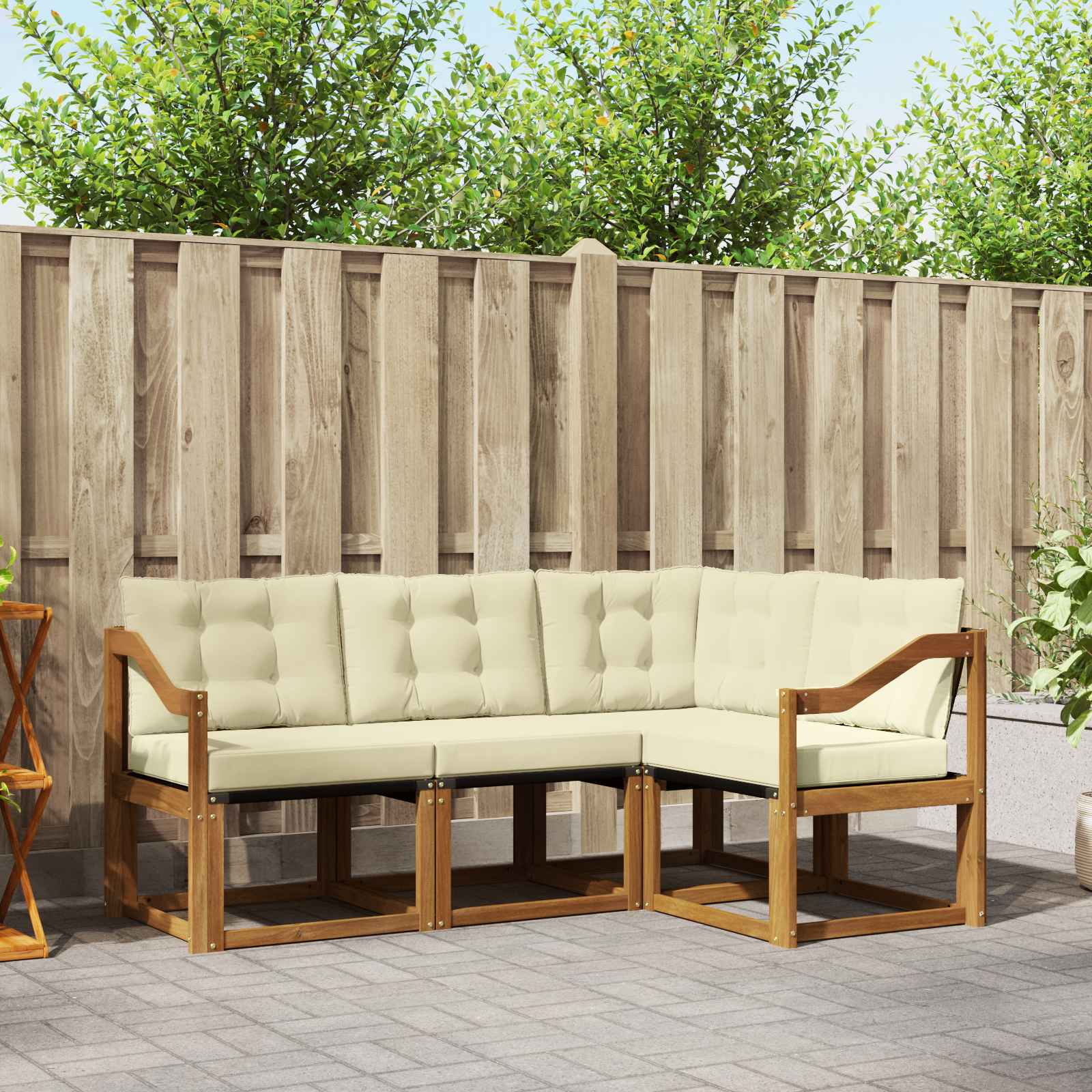 vidaXL Buiten bankenset met kussen 4 pcs Natuurlijk en Crème