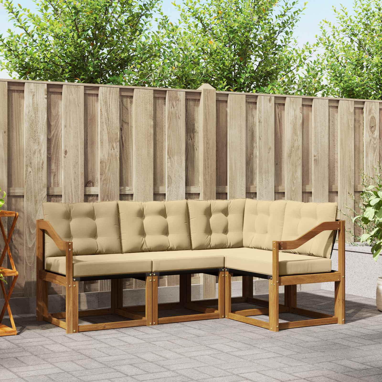 vidaXL Buiten bankenset met kussen 4 pcs Natuurlijk en Crème