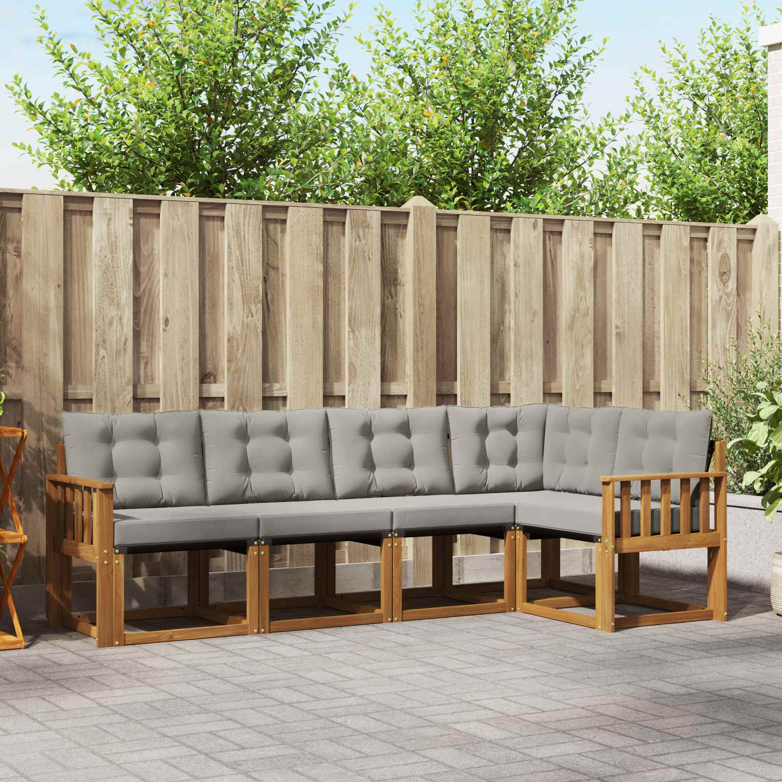 vidaXL Buiten bankenset met kussen 5 pcs Natuurlijk en Crème