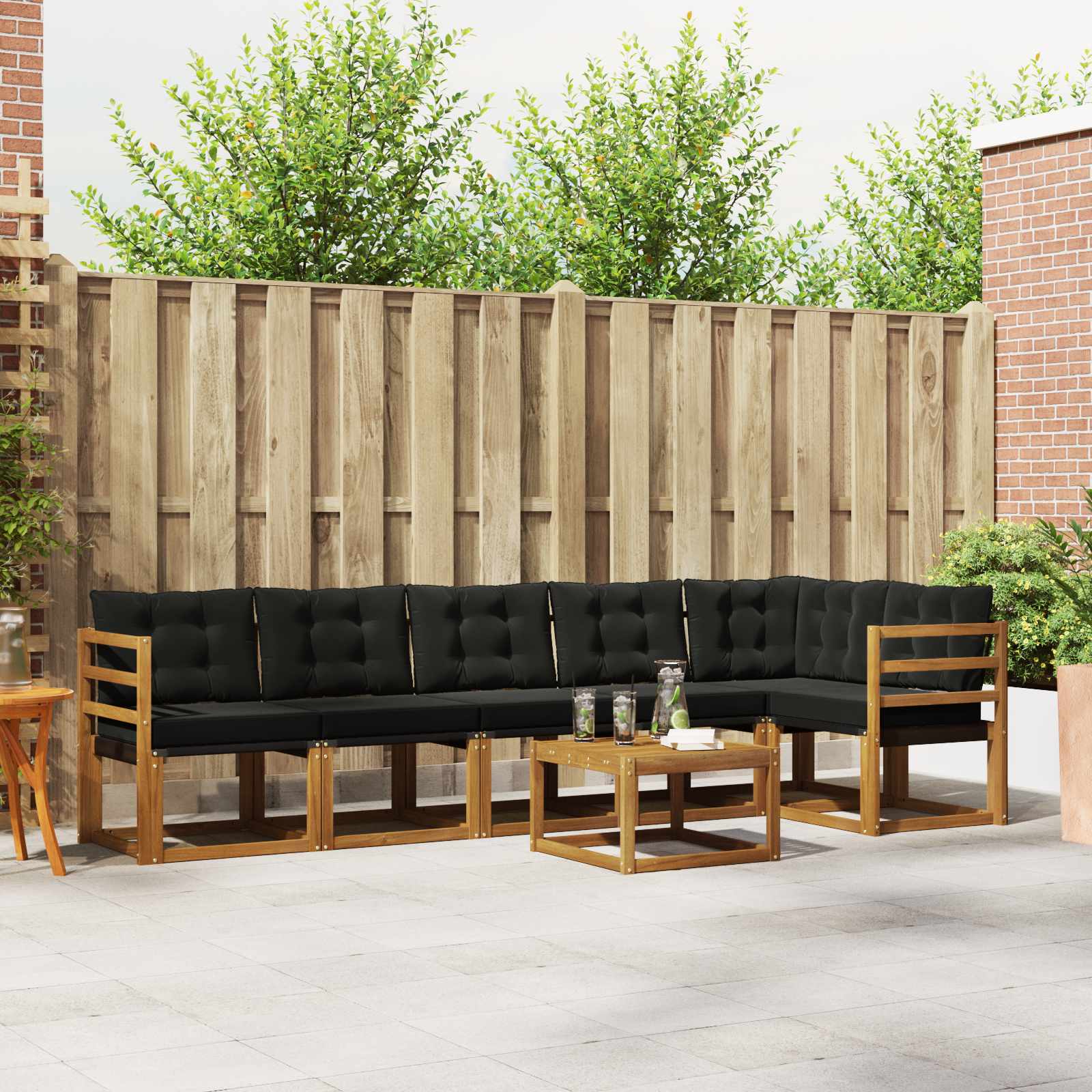 vidaXL Buiten bankenset met kussen 7 pcs Natuurlijk en Crème