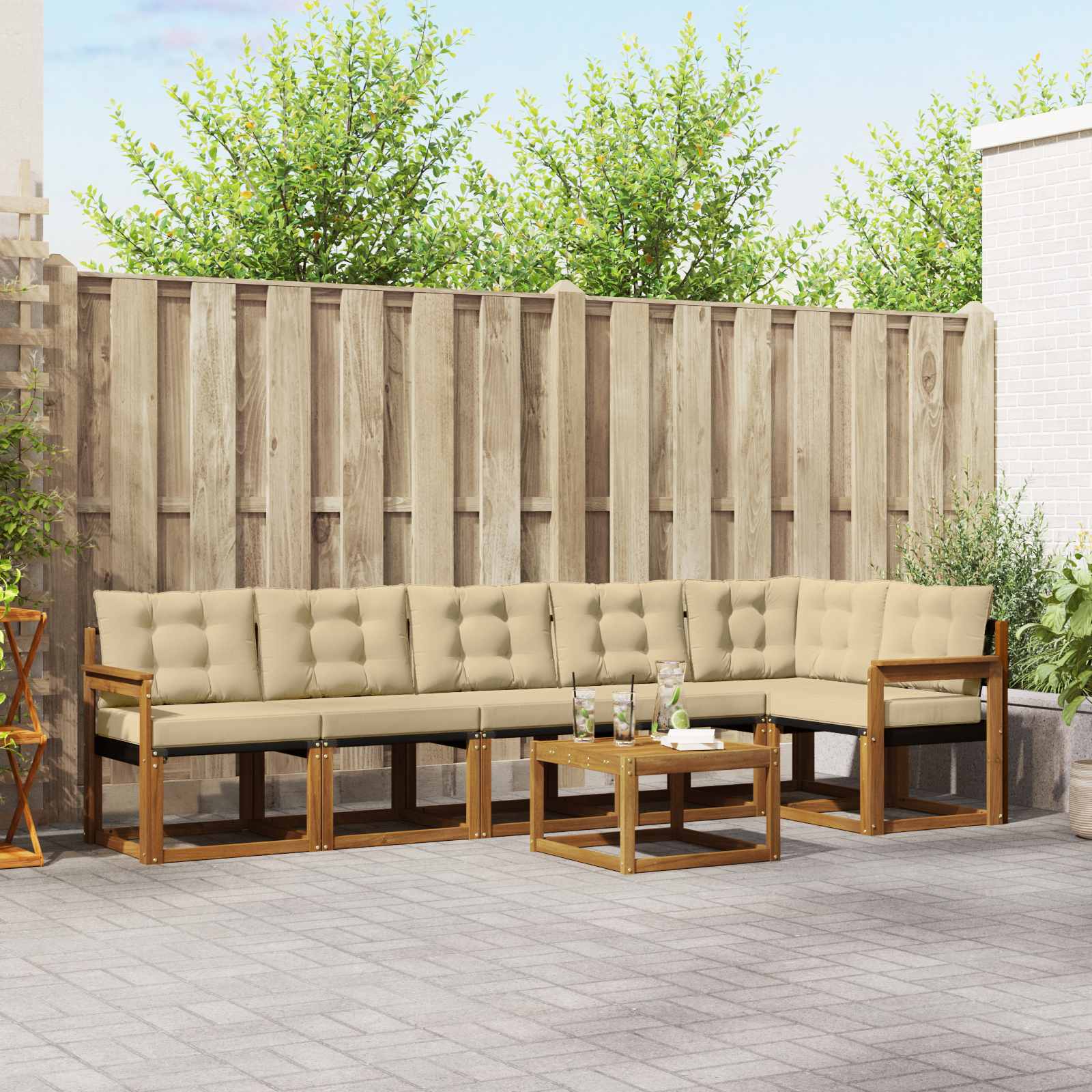vidaXL Buiten bankenset met kussen 7 pcs Natuurlijk en Crème