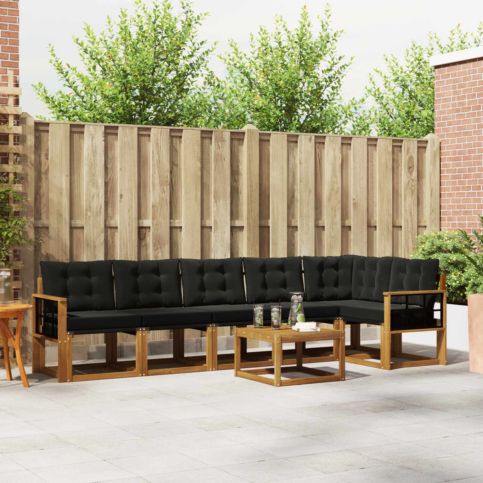 vidaXL Buiten bankenset met kussen 7 pcs Natuurlijk en Crème
