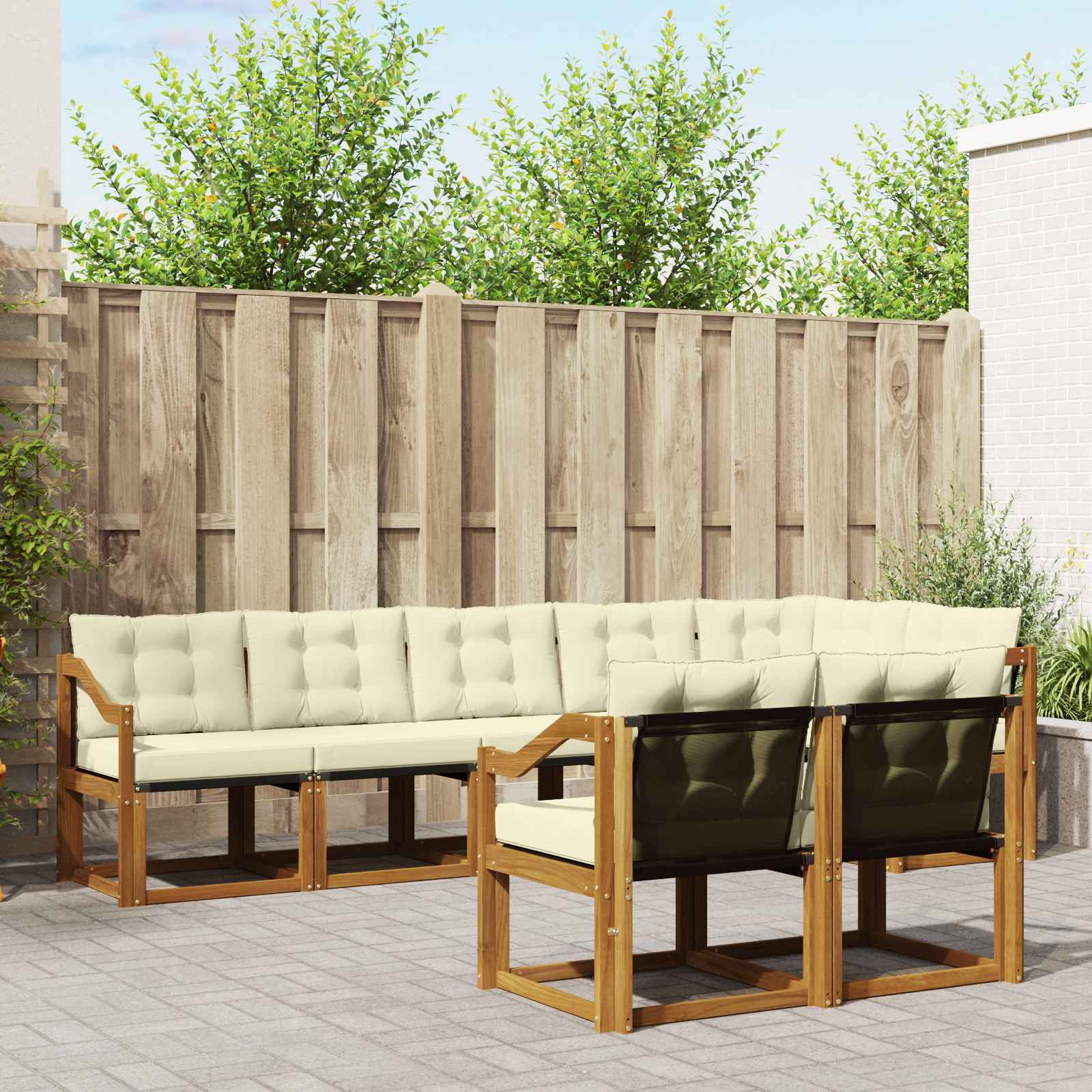 vidaXL Buiten bankenset met kussen 8 pcs Natuurlijk en Crème