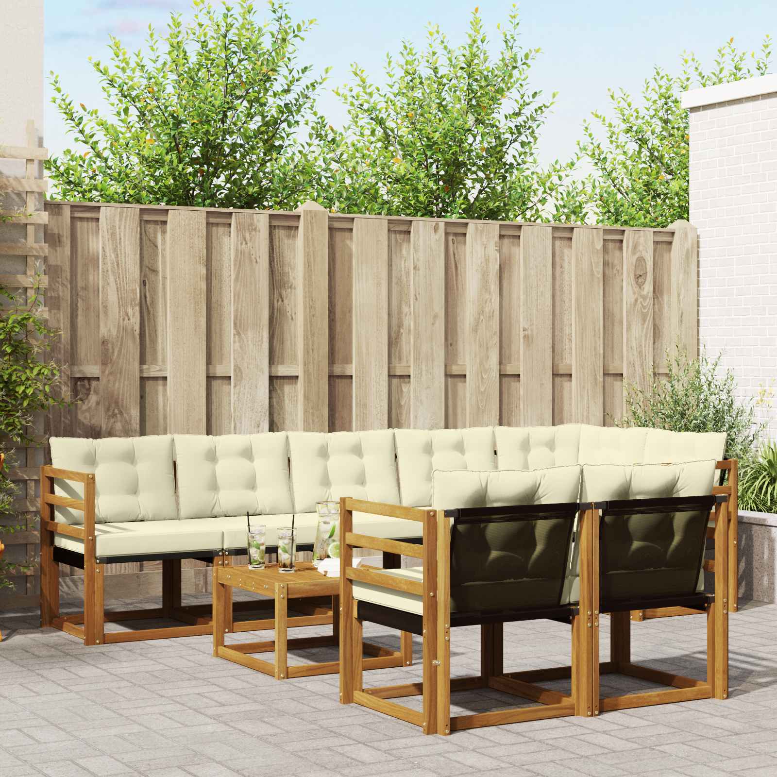 vidaXL Buiten bankenset met kussen 9 pcs Natuurlijk en Crème