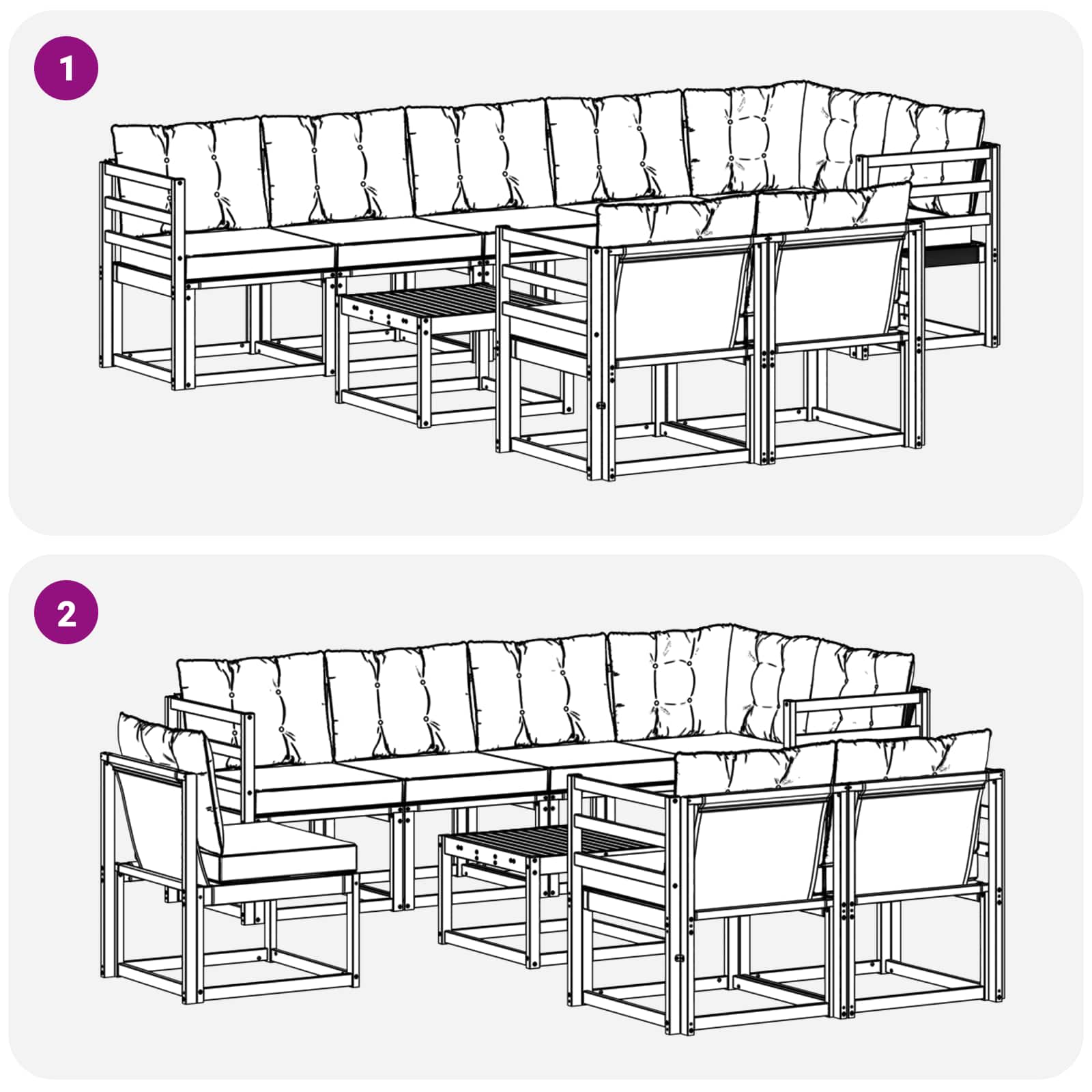 vidaXL Buiten bankenset met kussen 9 pcs Natuurlijk en Crème