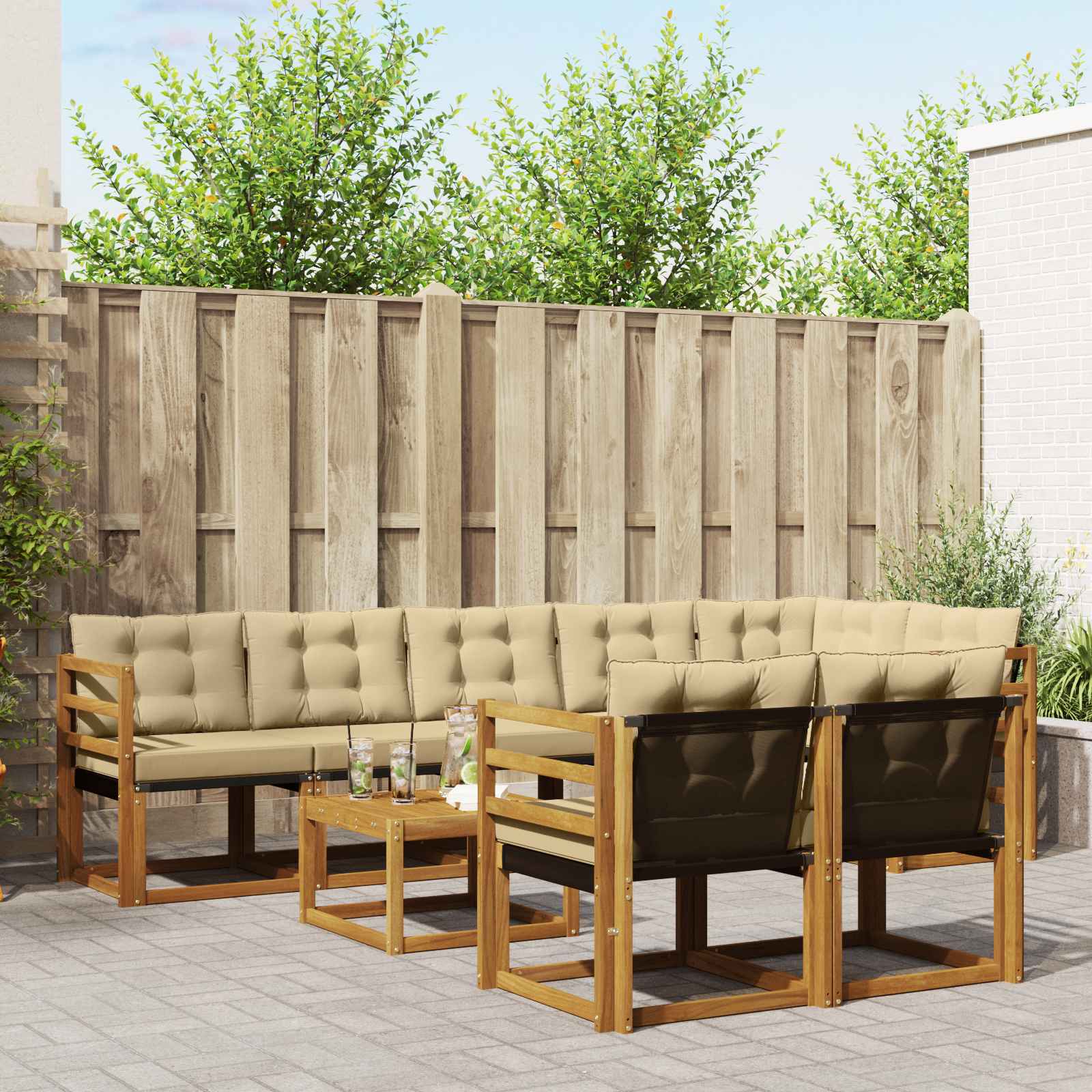 vidaXL Buiten bankenset met kussen 9 pcs Natuurlijk en Crème