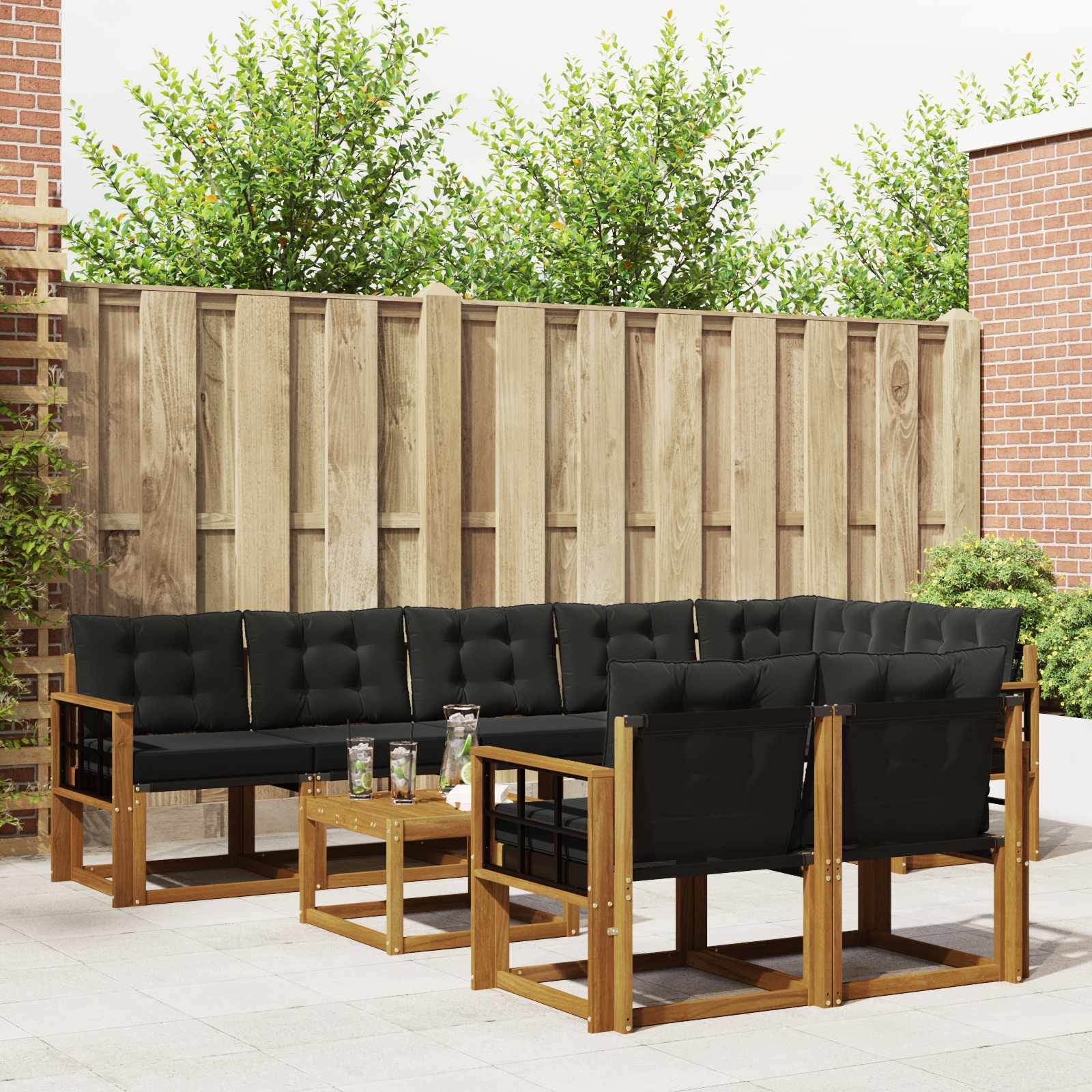 vidaXL Buiten bankenset met kussen 9 pcs Natuurlijk en Crème