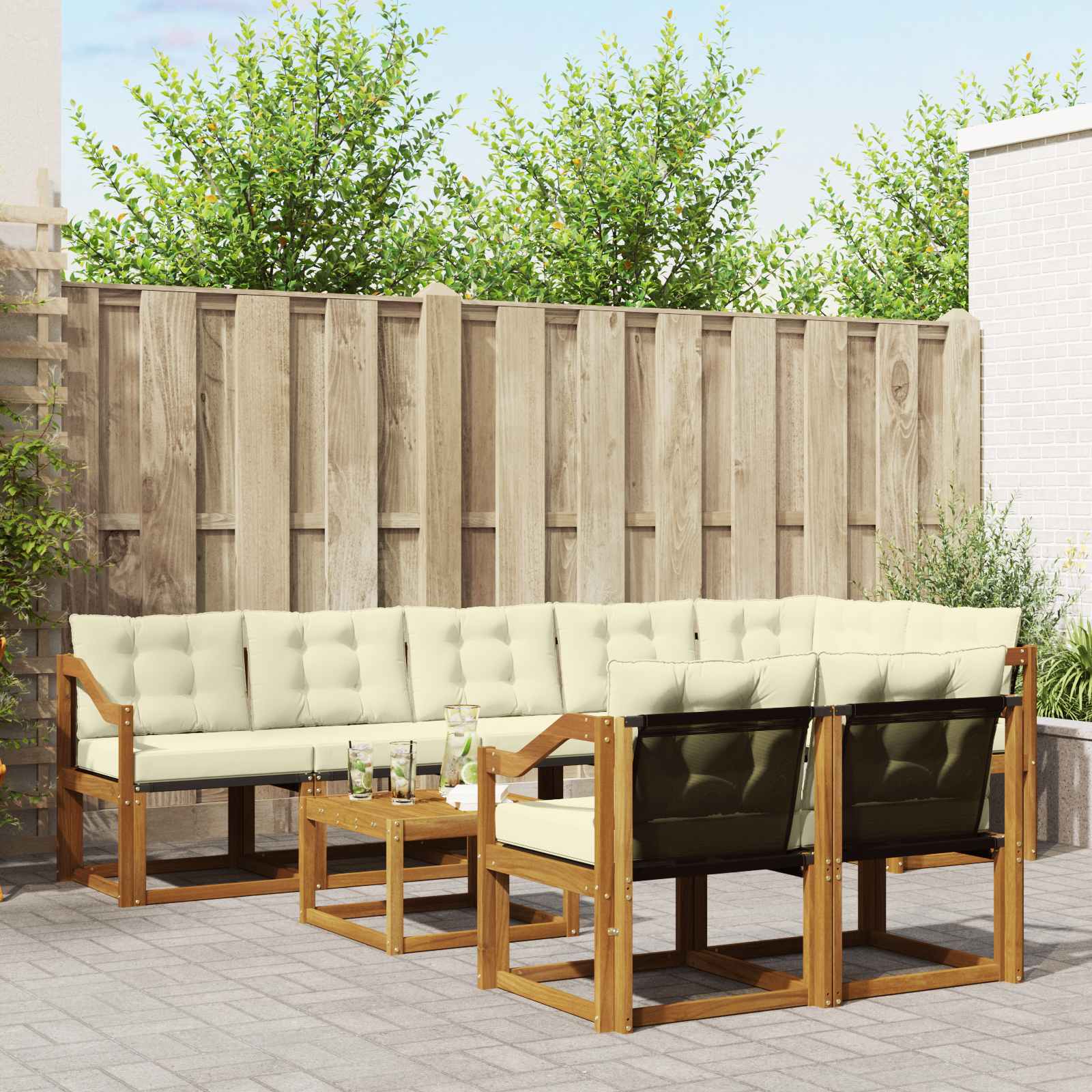 vidaXL Buiten bankenset met kussen 9 pcs Natuurlijk en Crème