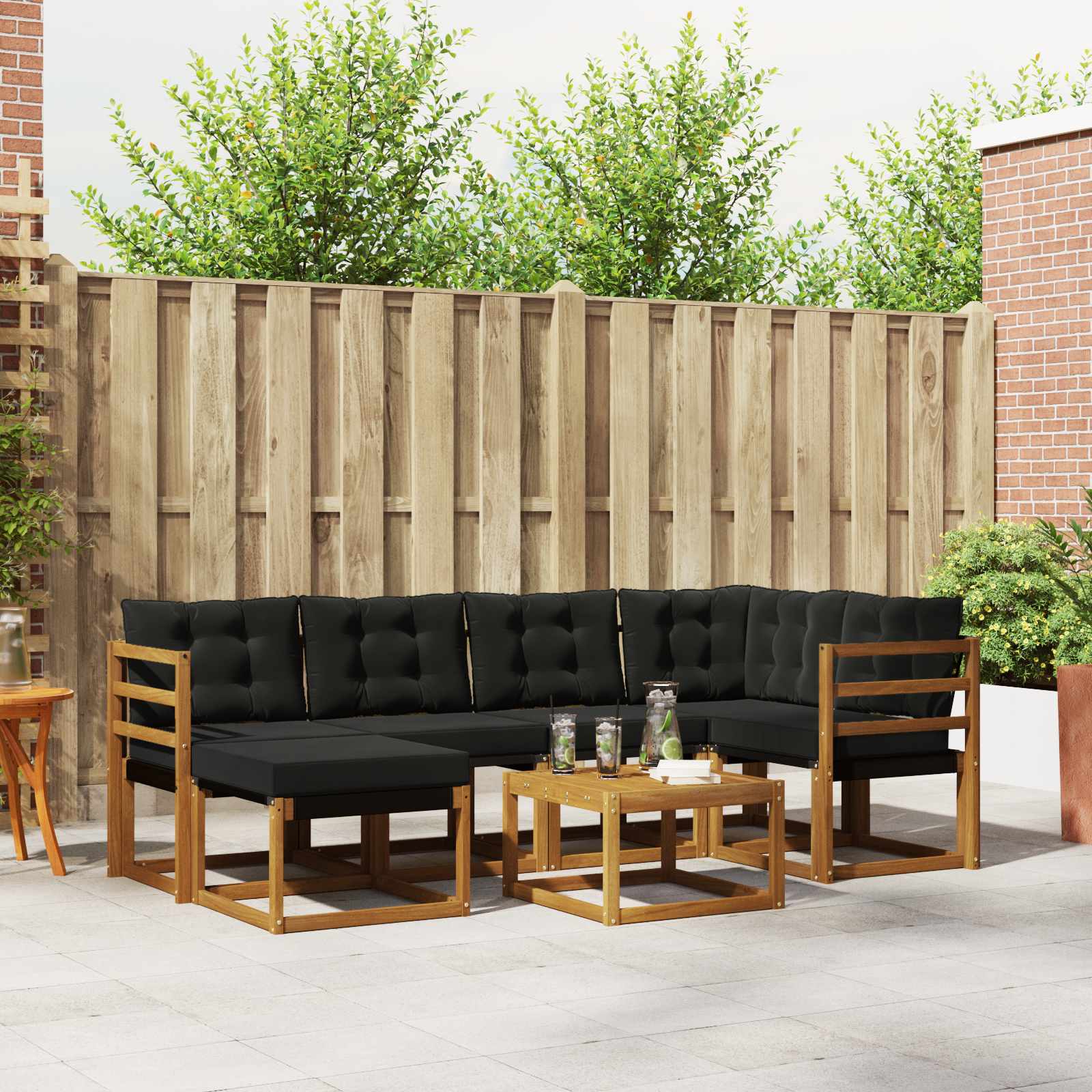 vidaXL Buiten bankenset met kussen 7 pcs Natuurlijk en Crème