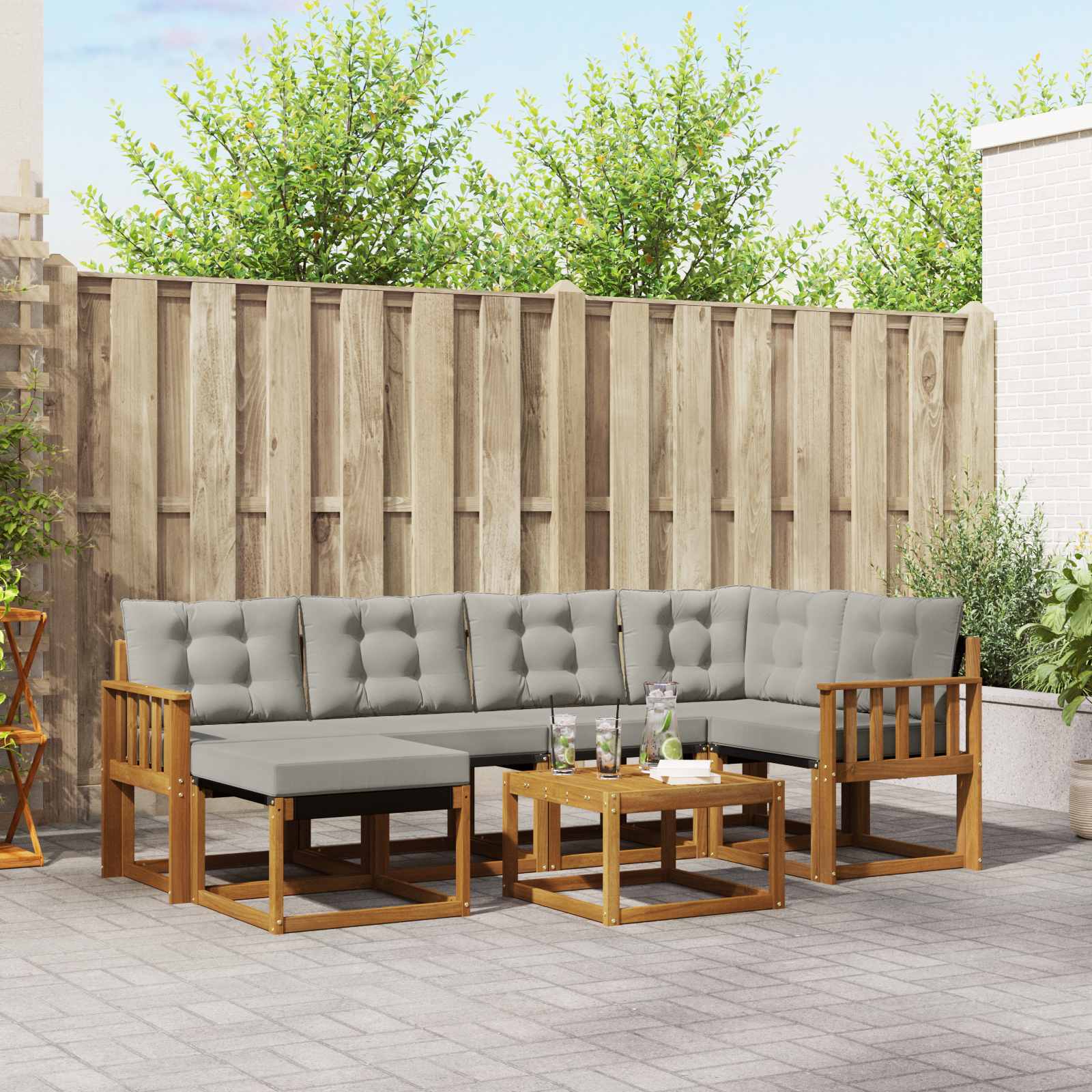 vidaXL Buiten bankenset met kussen 7 pcs Natuurlijk en Crème