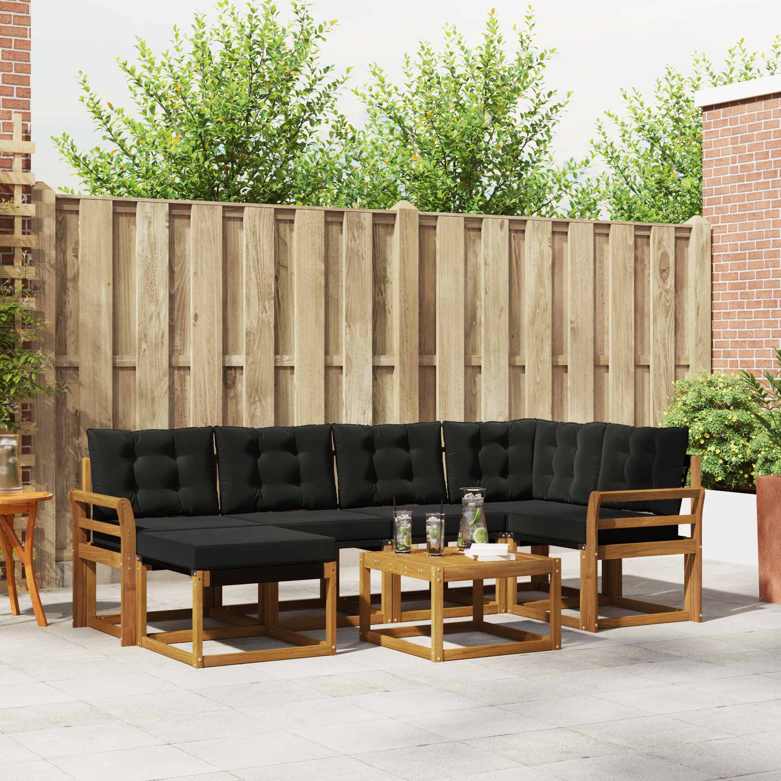 vidaXL Buiten bankenset met kussen 7 pcs Natuurlijk en Crème