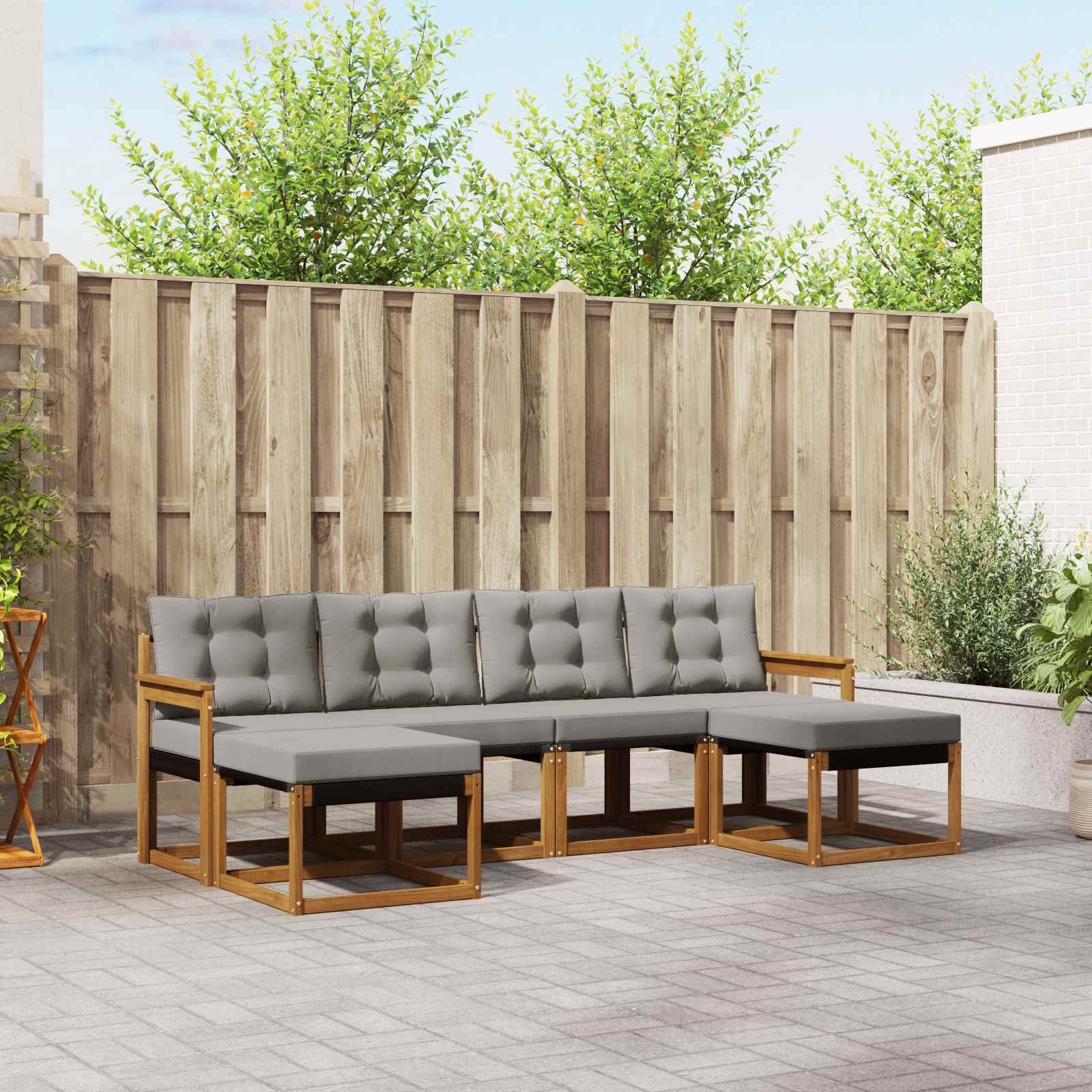vidaXL Buiten bankenset met kussen 6 pcs Natuurlijk en Crème
