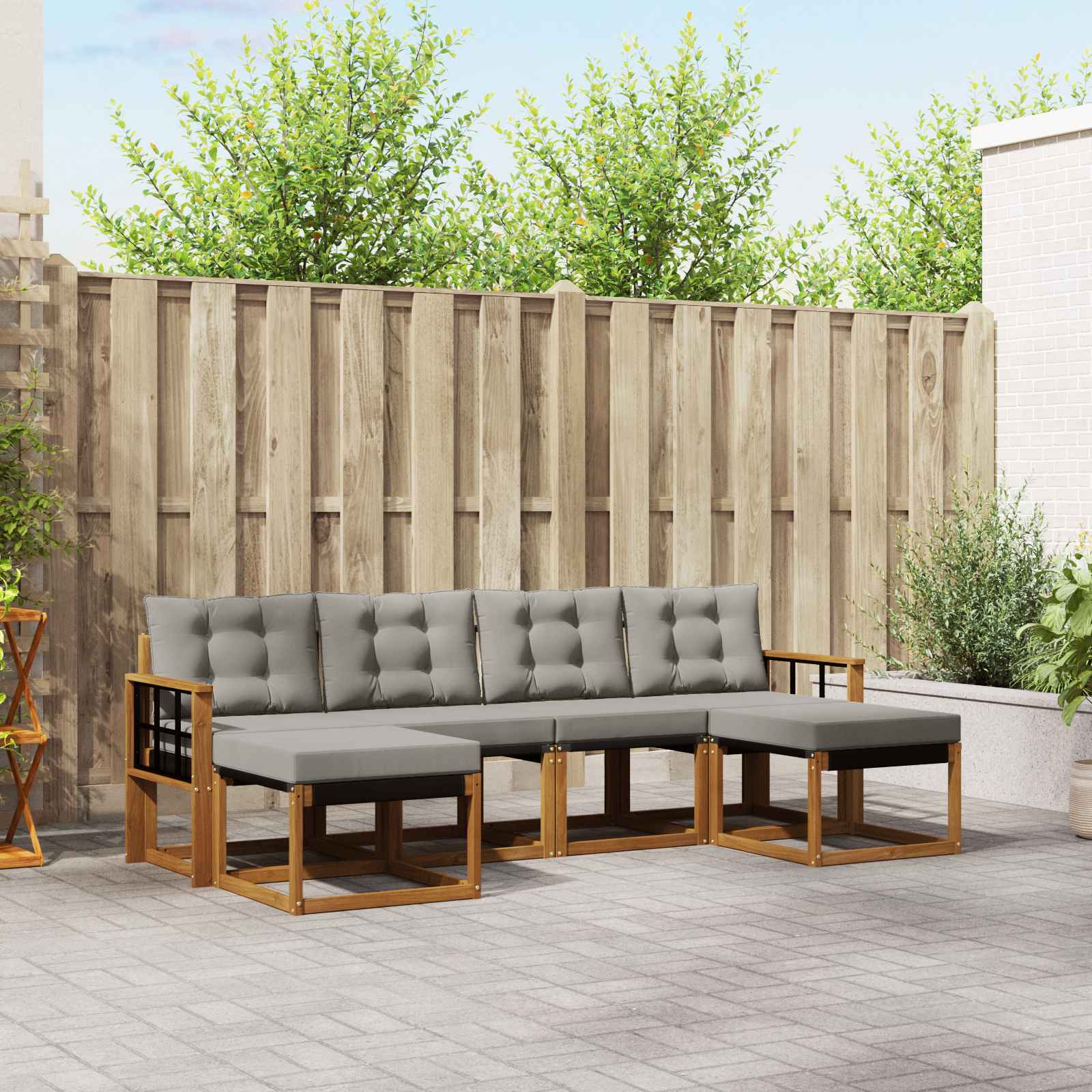 vidaXL Buiten bankenset met kussen 6 pcs Natuurlijk en Crème