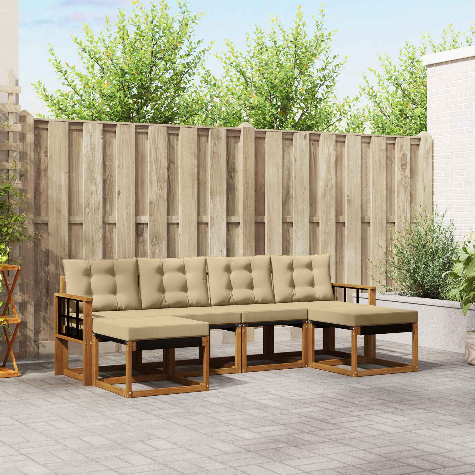 vidaXL Buiten bankenset met kussen 6 pcs Natuurlijk en Crème
