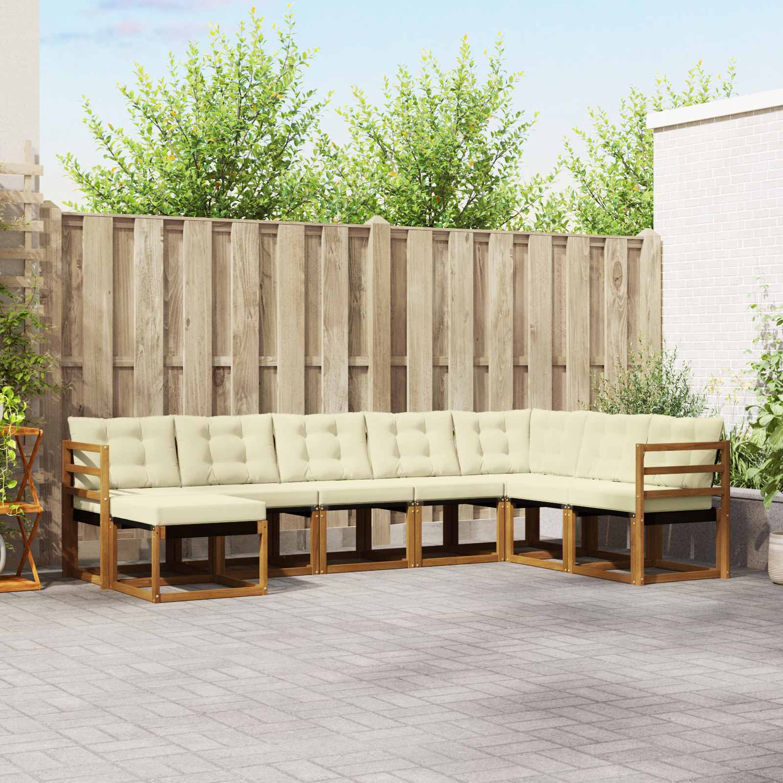 vidaXL Buiten bankenset met kussen 8 pcs Natuurlijk en Crème