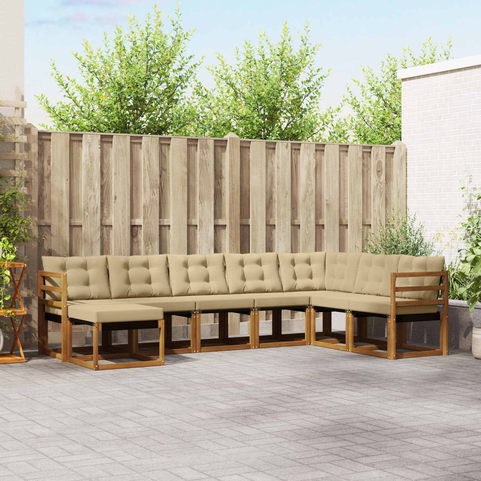 vidaXL Buiten bankenset met kussen 8 pcs Natuurlijk en Crème
