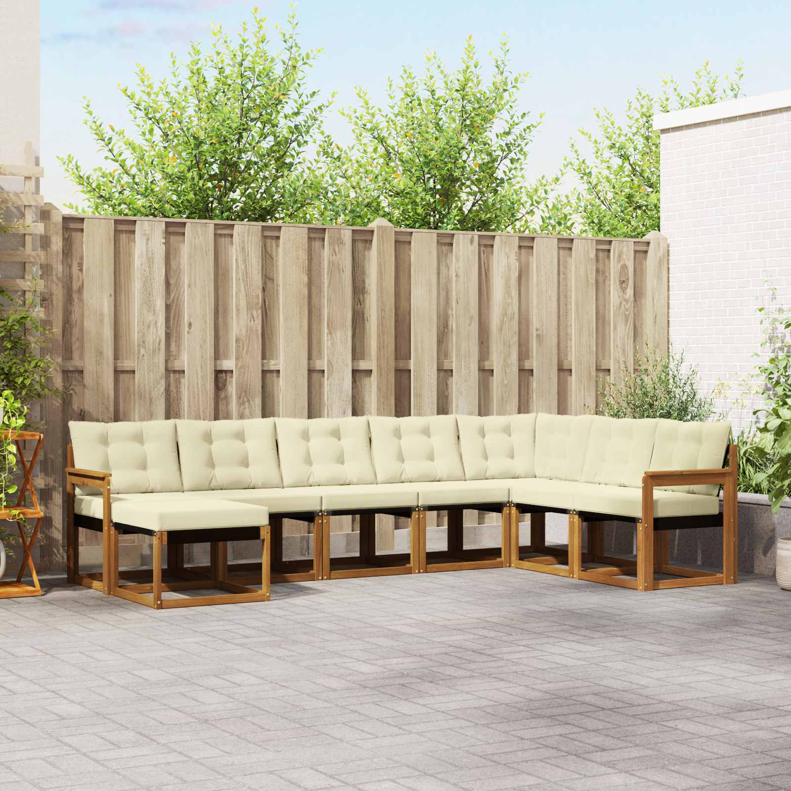 vidaXL Buiten bankenset met kussen 8 pcs Natuurlijk en Crème