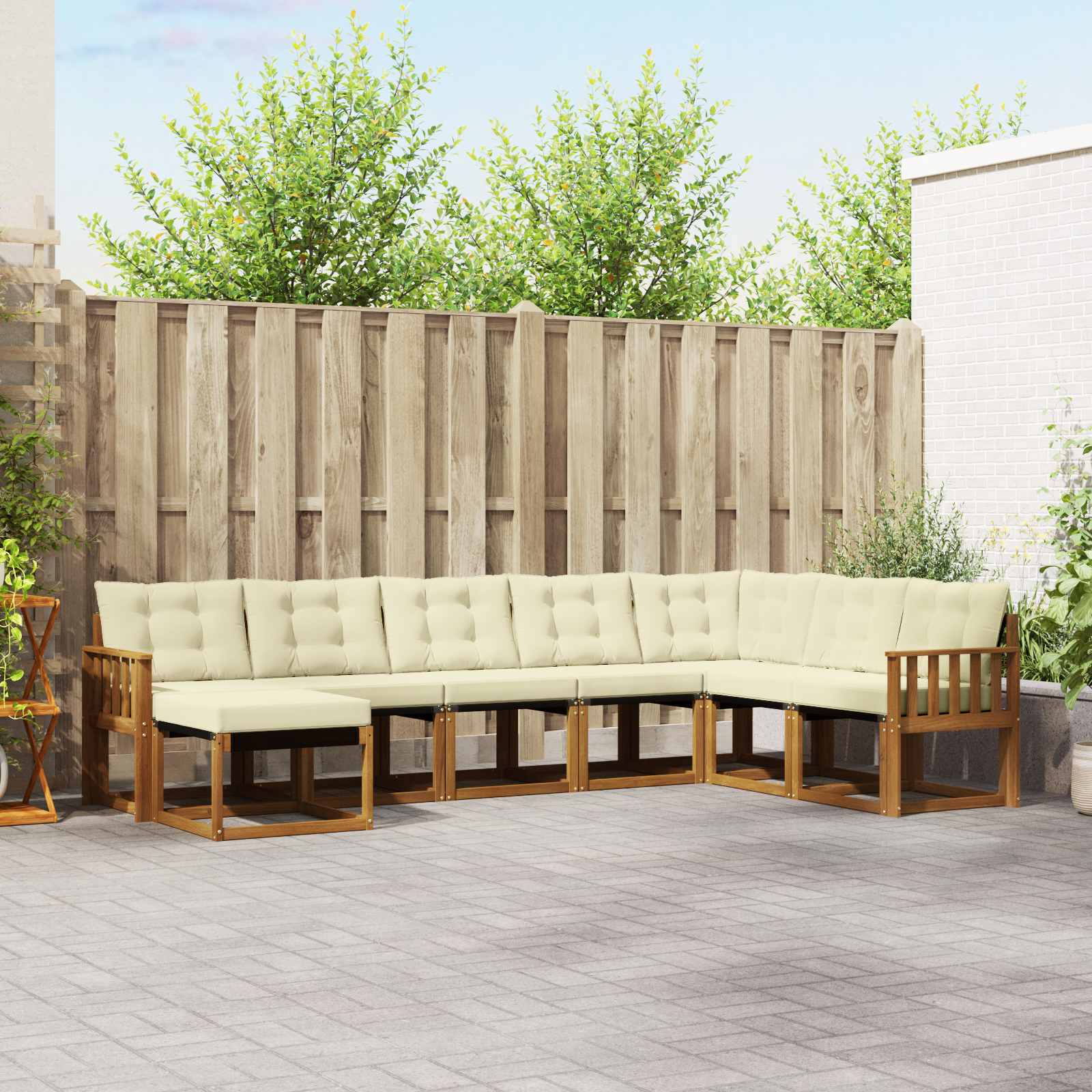 vidaXL Buiten bankenset met kussen 8 pcs Natuurlijk en Crème