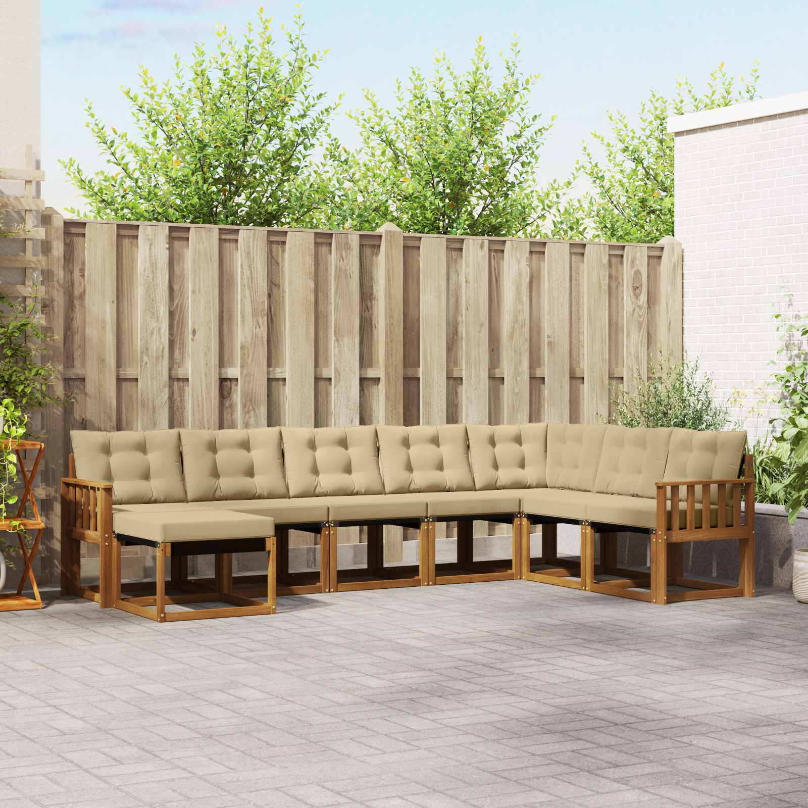 vidaXL Buiten bankenset met kussen 8 pcs Natuurlijk en Crème