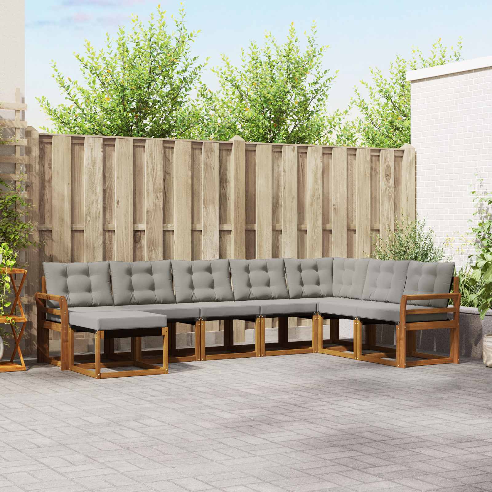 vidaXL Buiten bankenset met kussen 8 pcs Natuurlijk en Crème