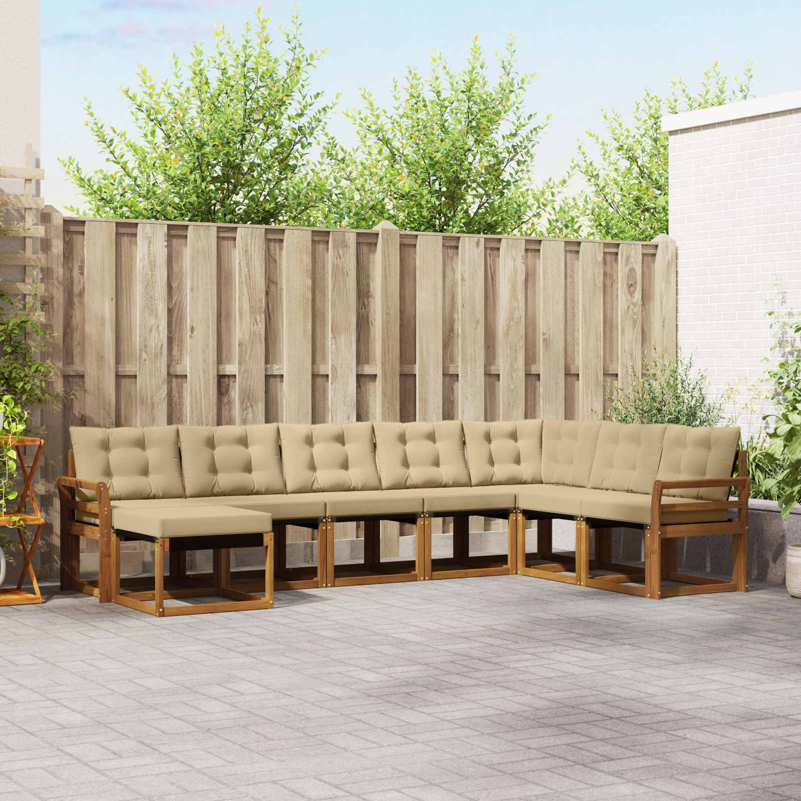 vidaXL Buiten bankenset met kussen 8 pcs Natuurlijk en Crème