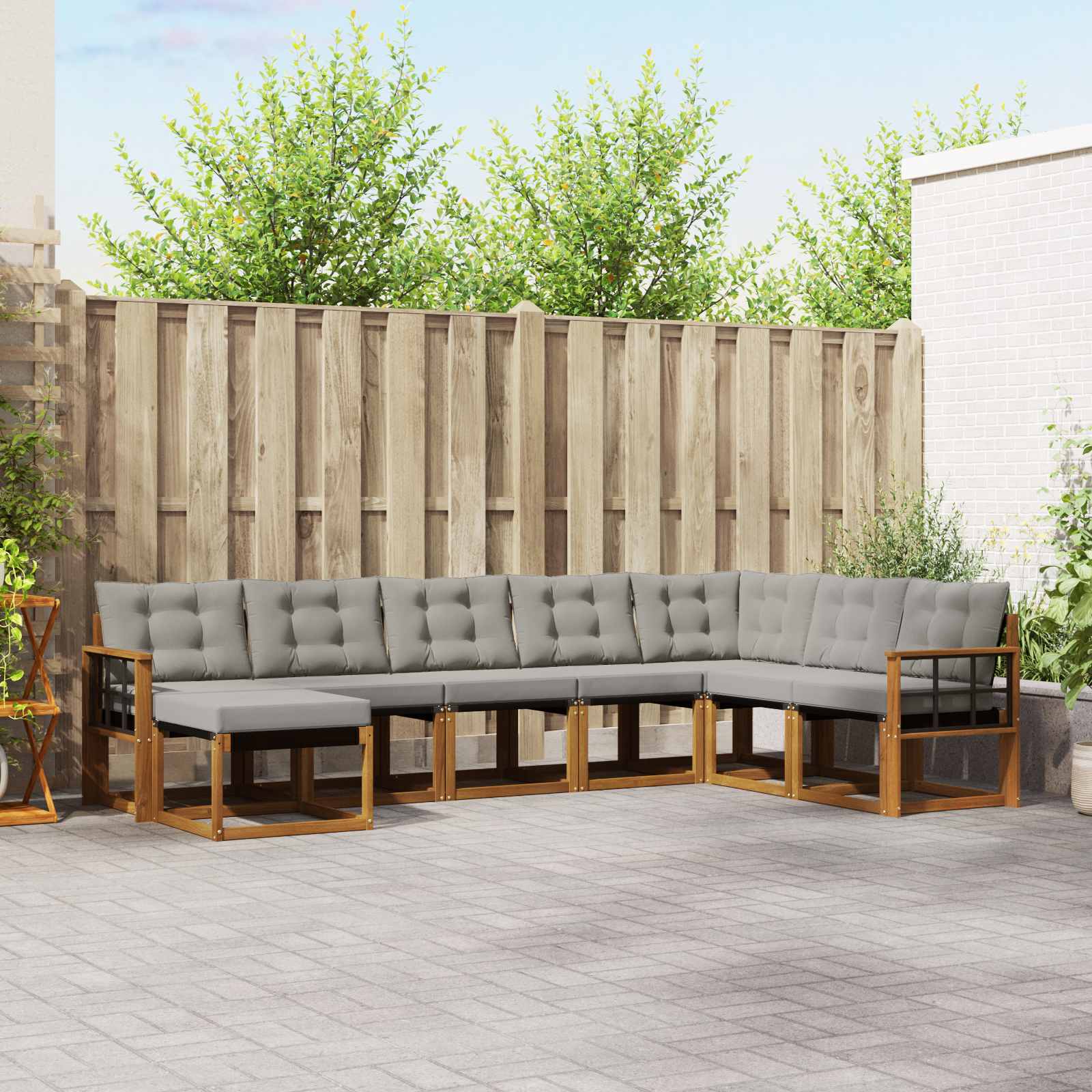 vidaXL Buiten bankenset met kussen 8 pcs Natuurlijk en Crème