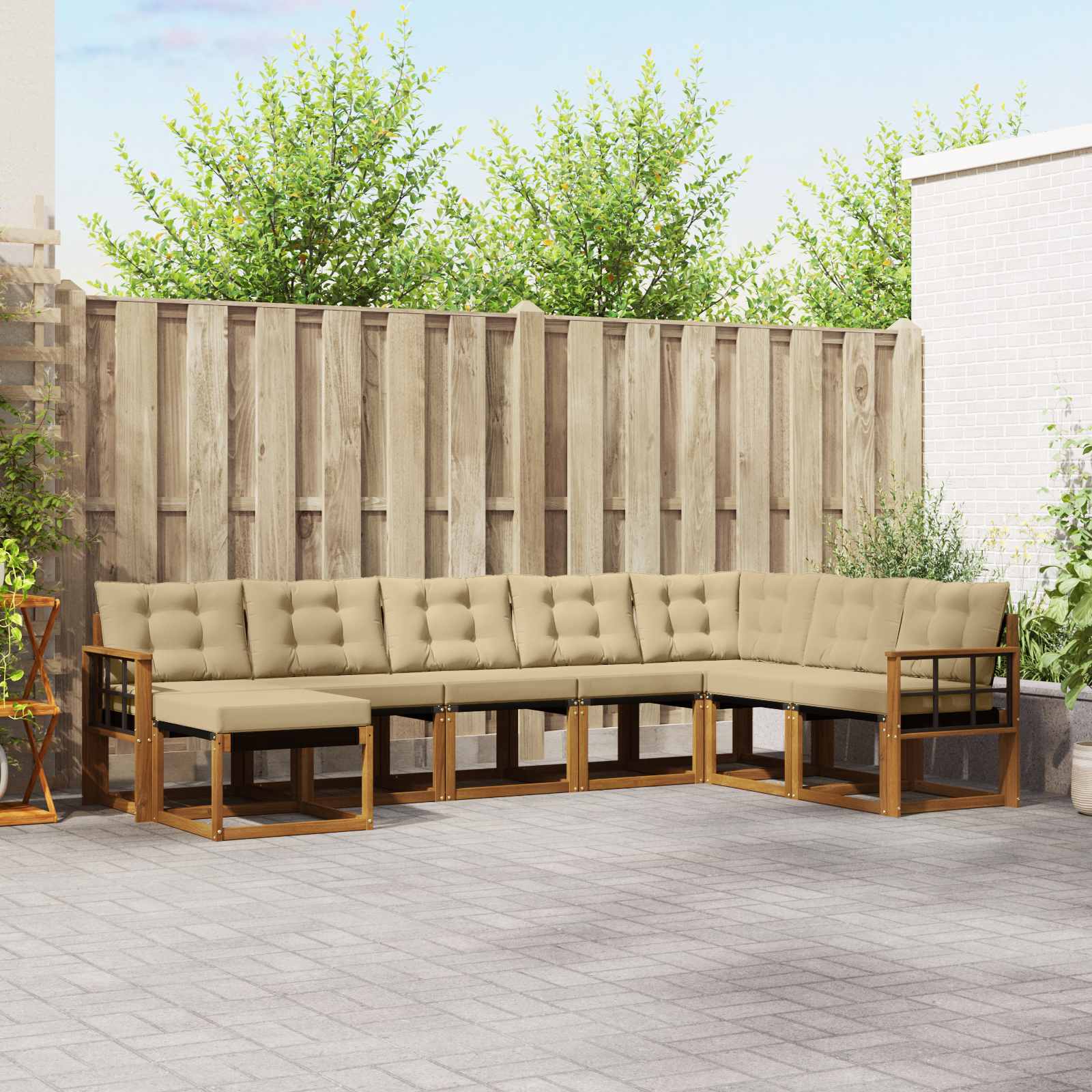 vidaXL Buiten bankenset met kussen 8 pcs Natuurlijk en Crème