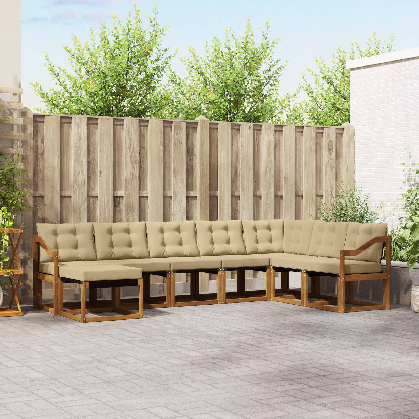 vidaXL Buiten bankenset met kussen 8 pcs Natuurlijk en Crème