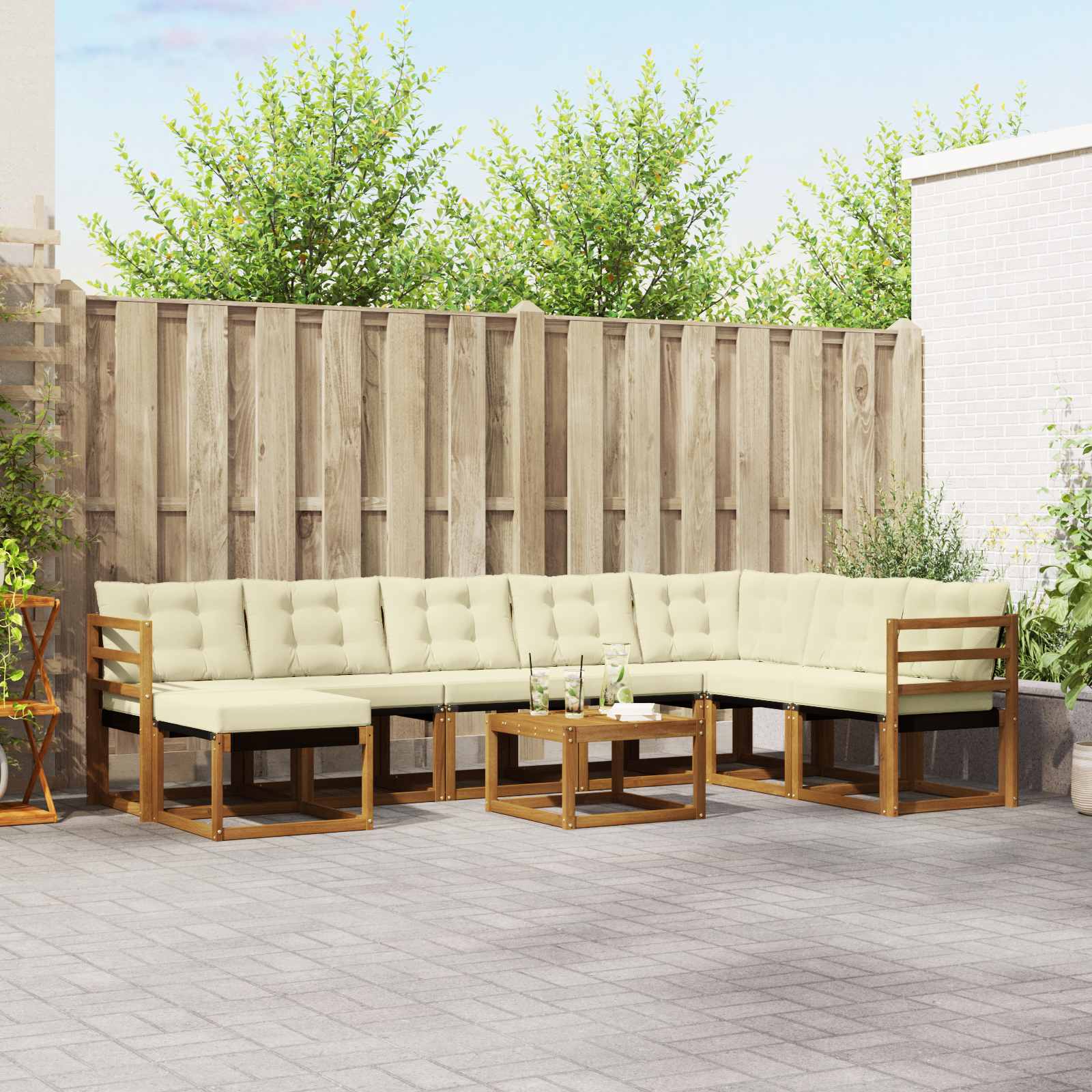 vidaXL Buiten bankenset met kussen 9 pcs Natuurlijk en Crème
