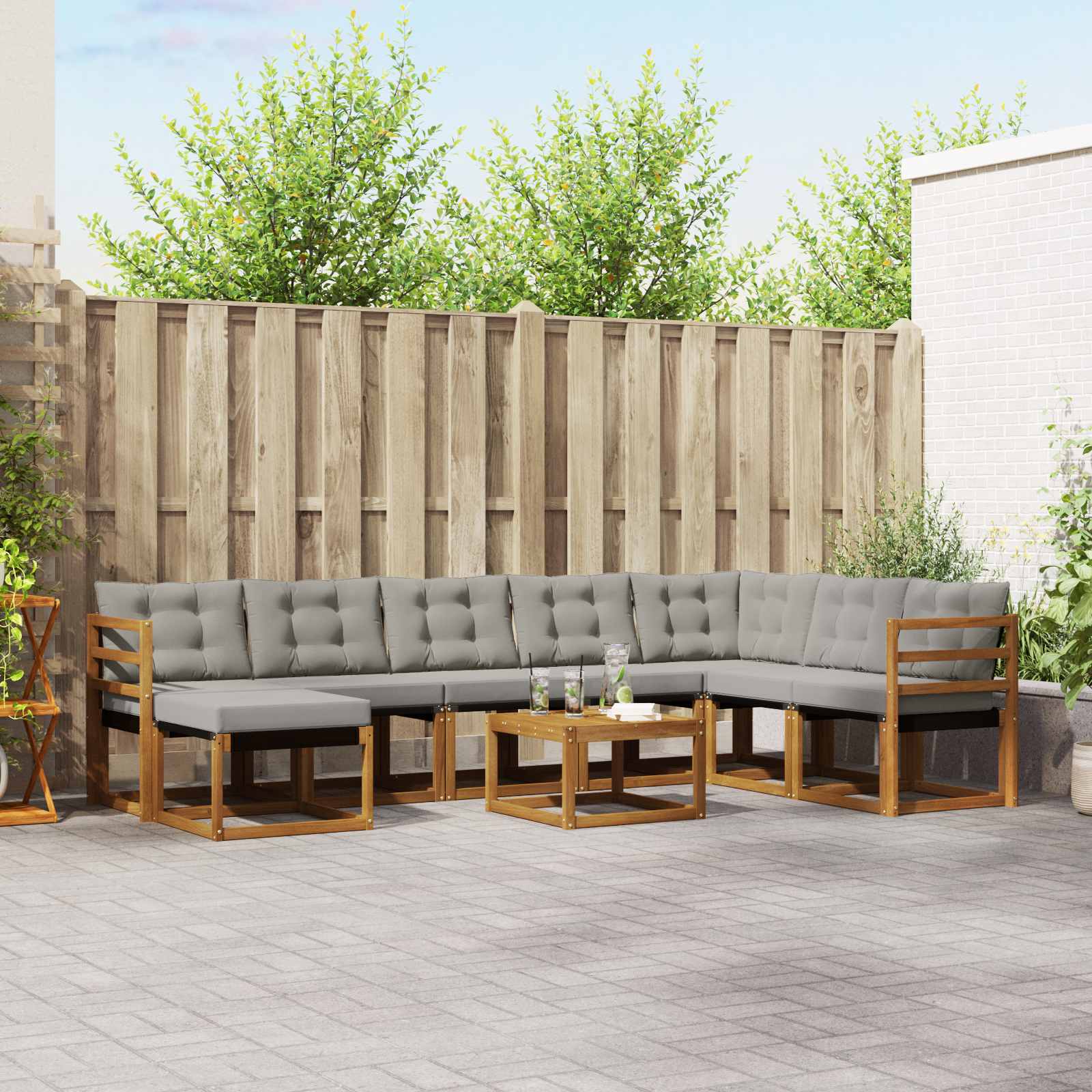 vidaXL Buiten bankenset met kussen 9 pcs Natuurlijk en Crème