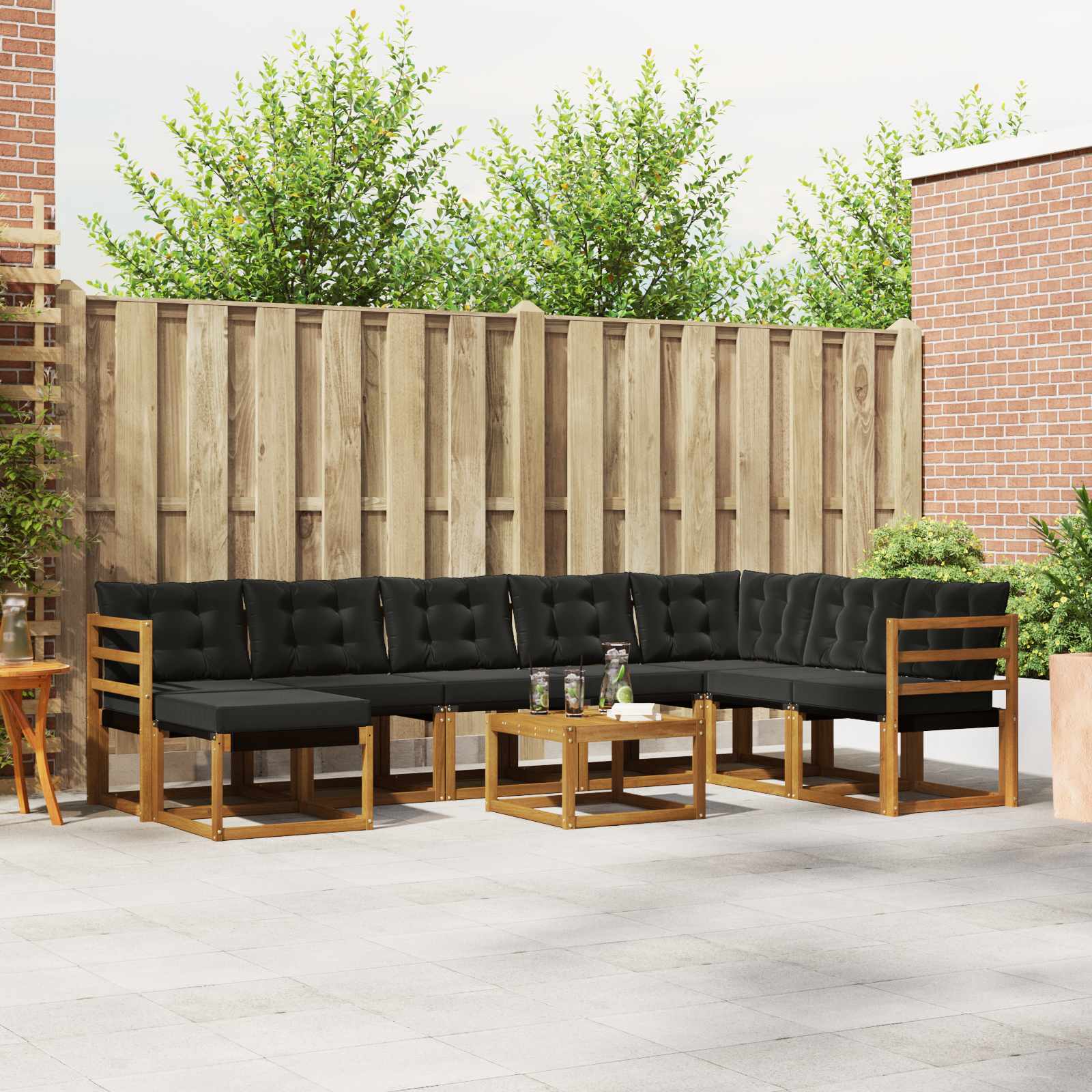 vidaXL Buiten bankenset met kussen 9 pcs Natuurlijk en Crème