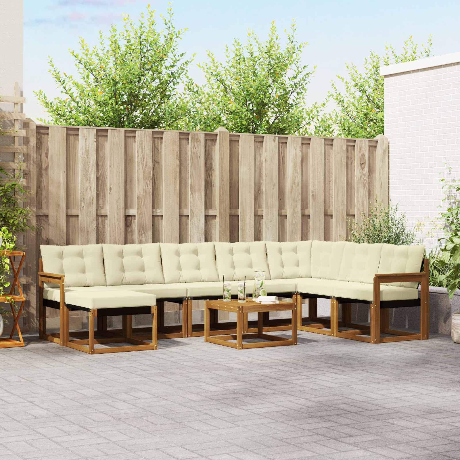 vidaXL Buiten bankenset met kussen 9 pcs Natuurlijk en Crème