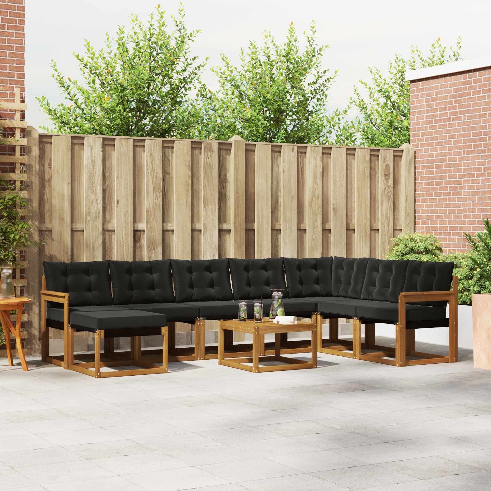 vidaXL Buiten bankenset met kussen 9 pcs Natuurlijk en Crème