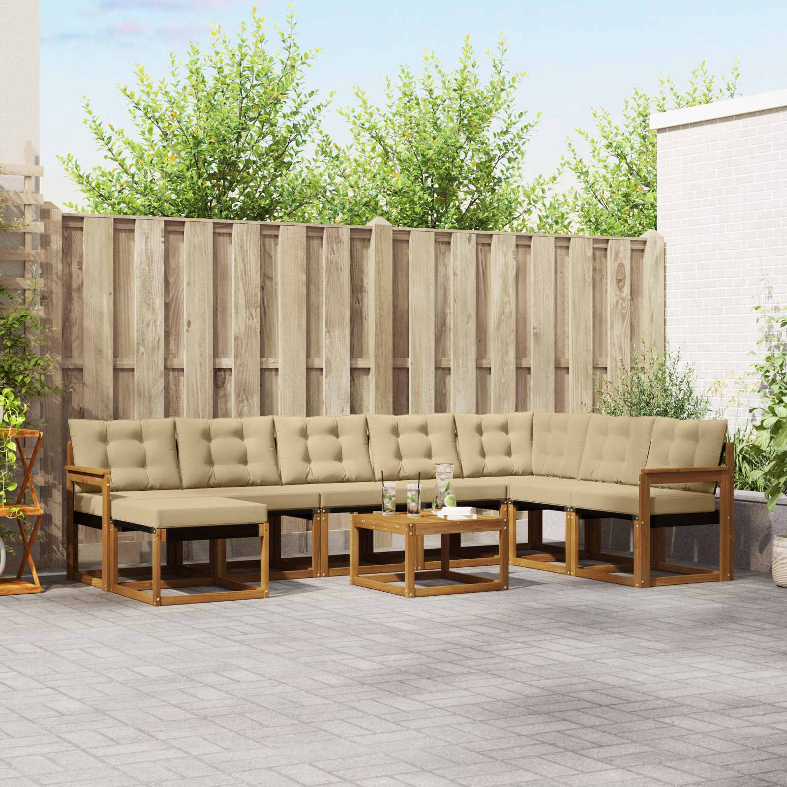 vidaXL Buiten bankenset met kussen 9 pcs Natuurlijk en Crème