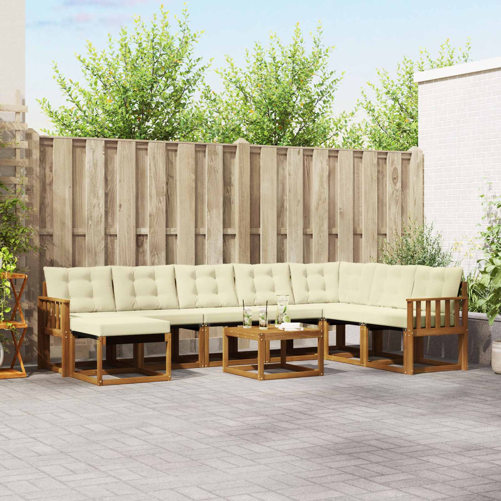 vidaXL Buiten bankenset met kussen 9 pcs Natuurlijk en Crème