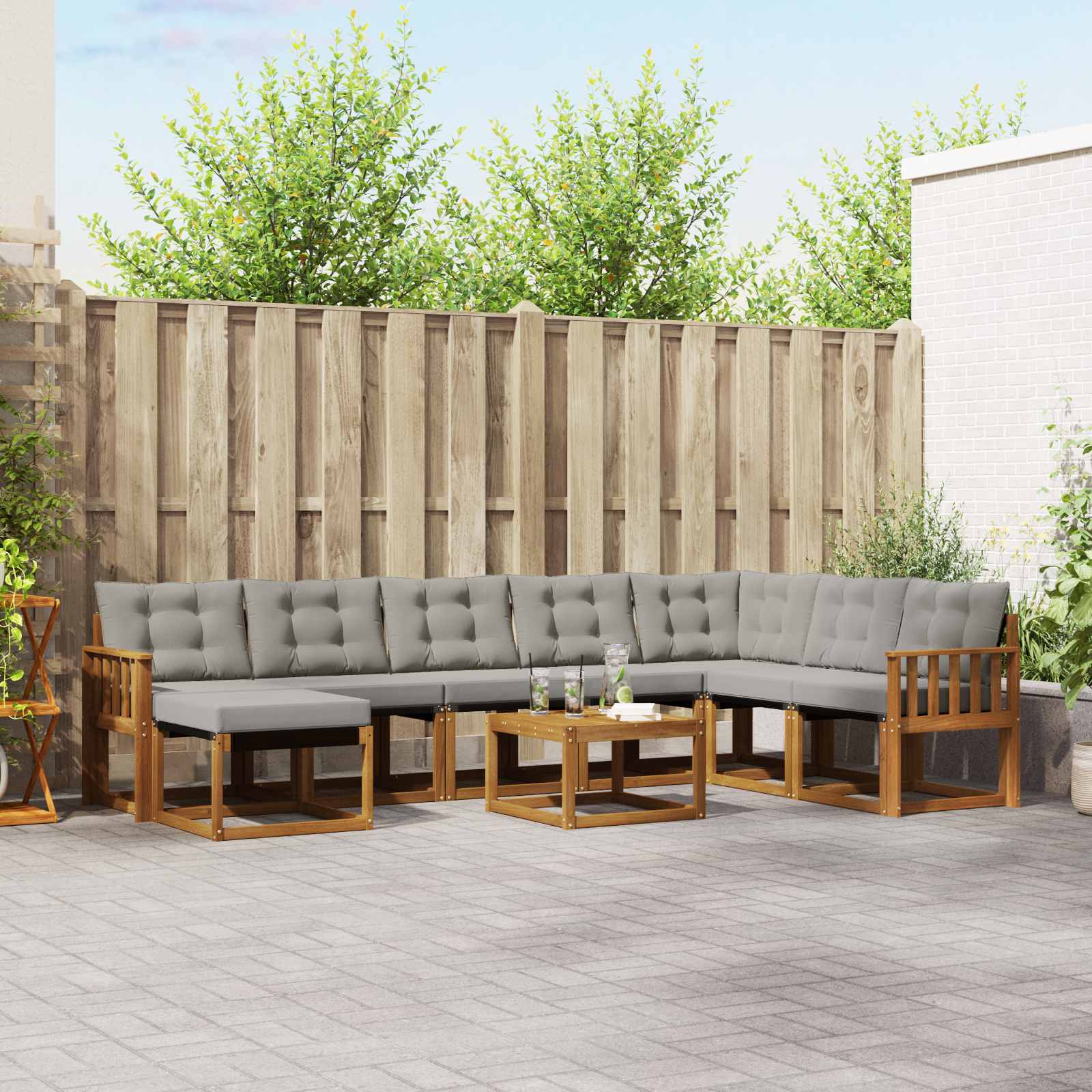 vidaXL Buiten bankenset met kussen 9 pcs Natuurlijk en Crème
