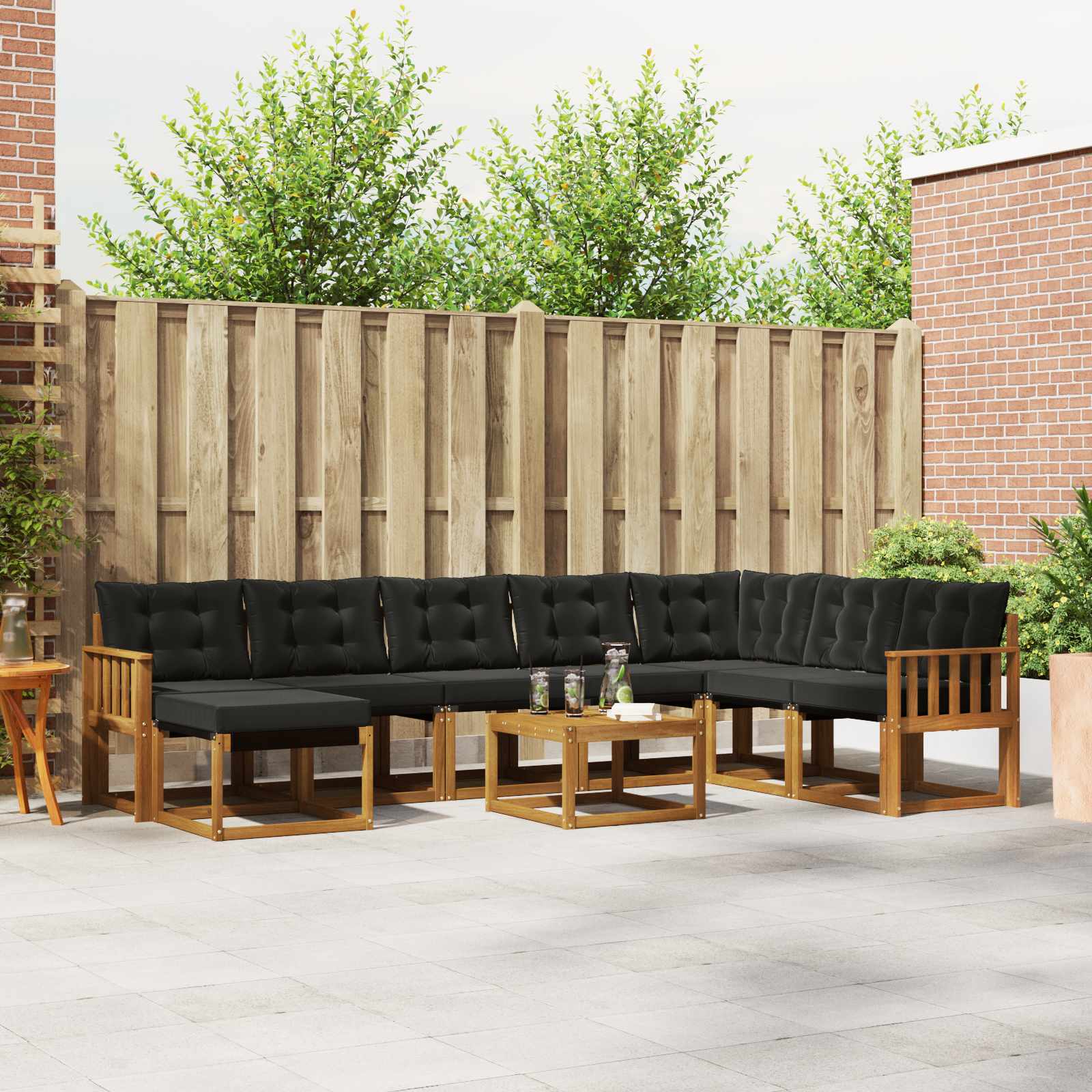 vidaXL Buiten bankenset met kussen 9 pcs Natuurlijk en Crème