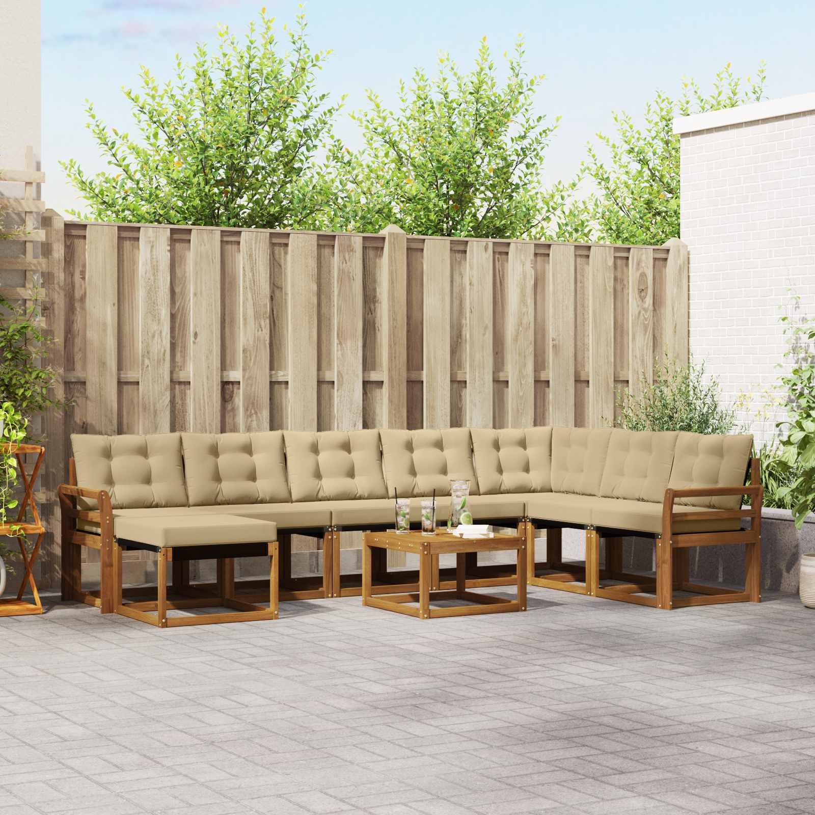 vidaXL Buiten bankenset met kussen 9 pcs Natuurlijk en Crème