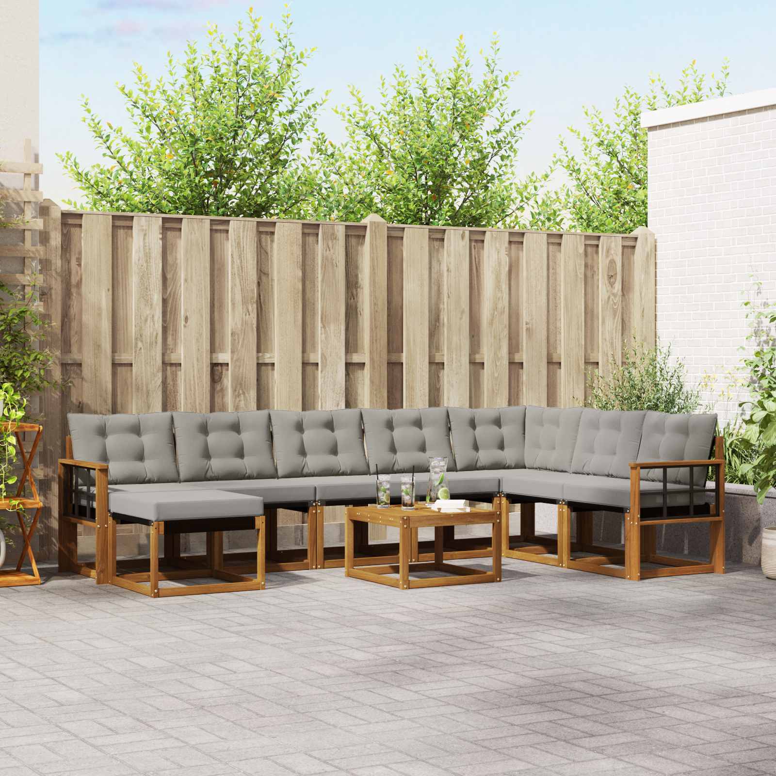 vidaXL Buiten bankenset met kussen 9 pcs Natuurlijk en Crème