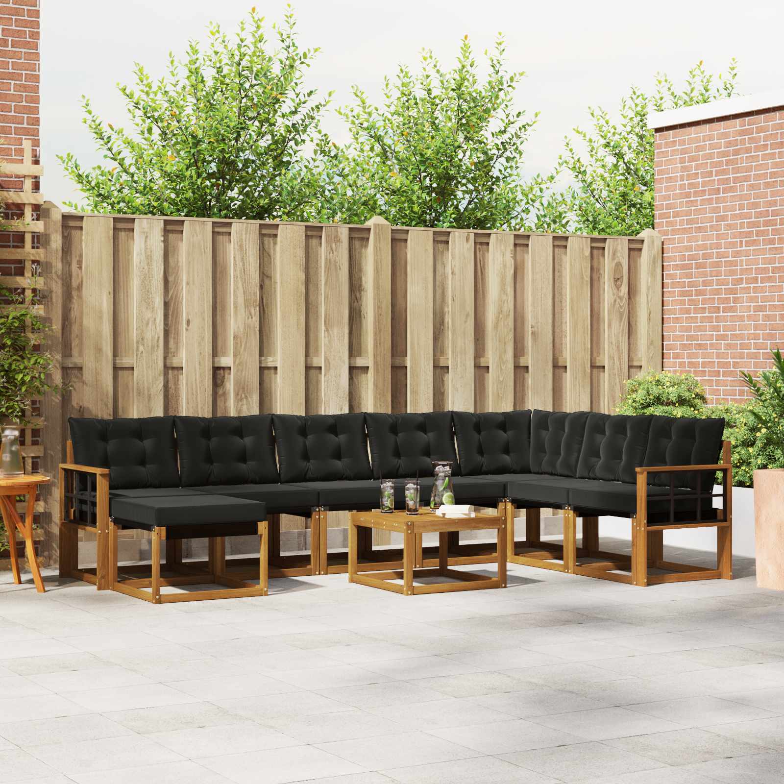 vidaXL Buiten bankenset met kussen 9 pcs Natuurlijk en Crème