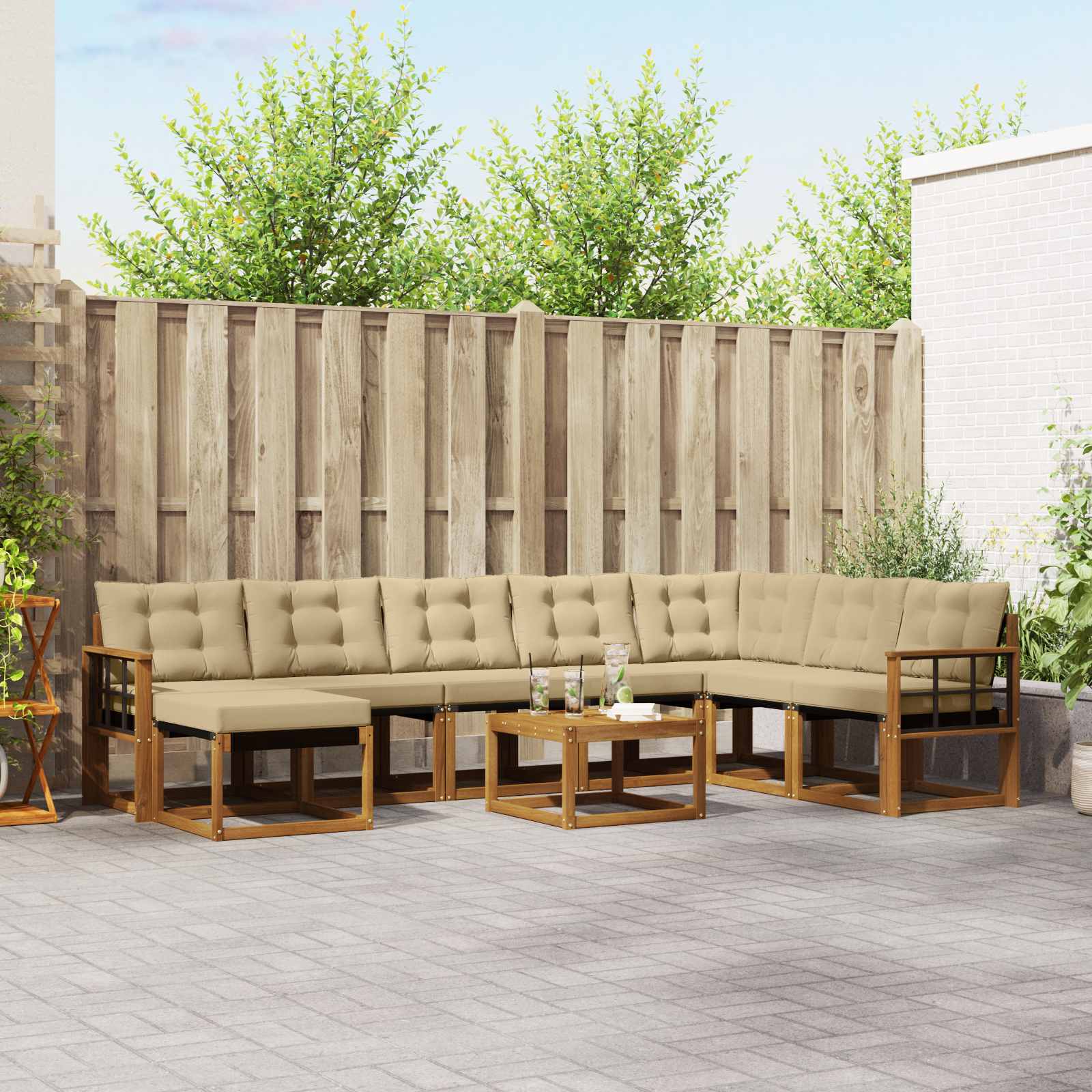 vidaXL Buiten bankenset met kussen 9 pcs Natuurlijk en Crème