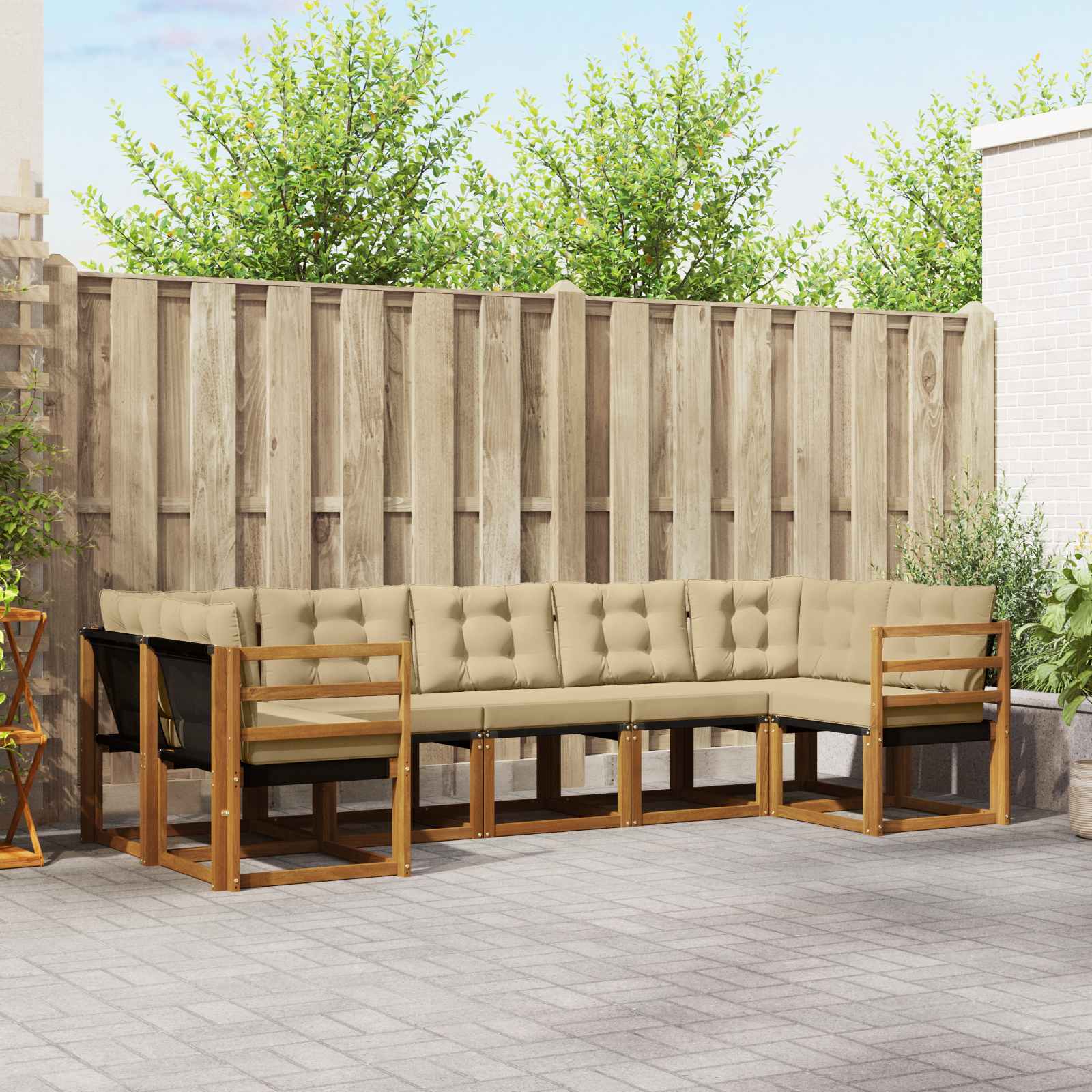 vidaXL Buiten bankenset met kussen 7 pcs Natuurlijk en Crème