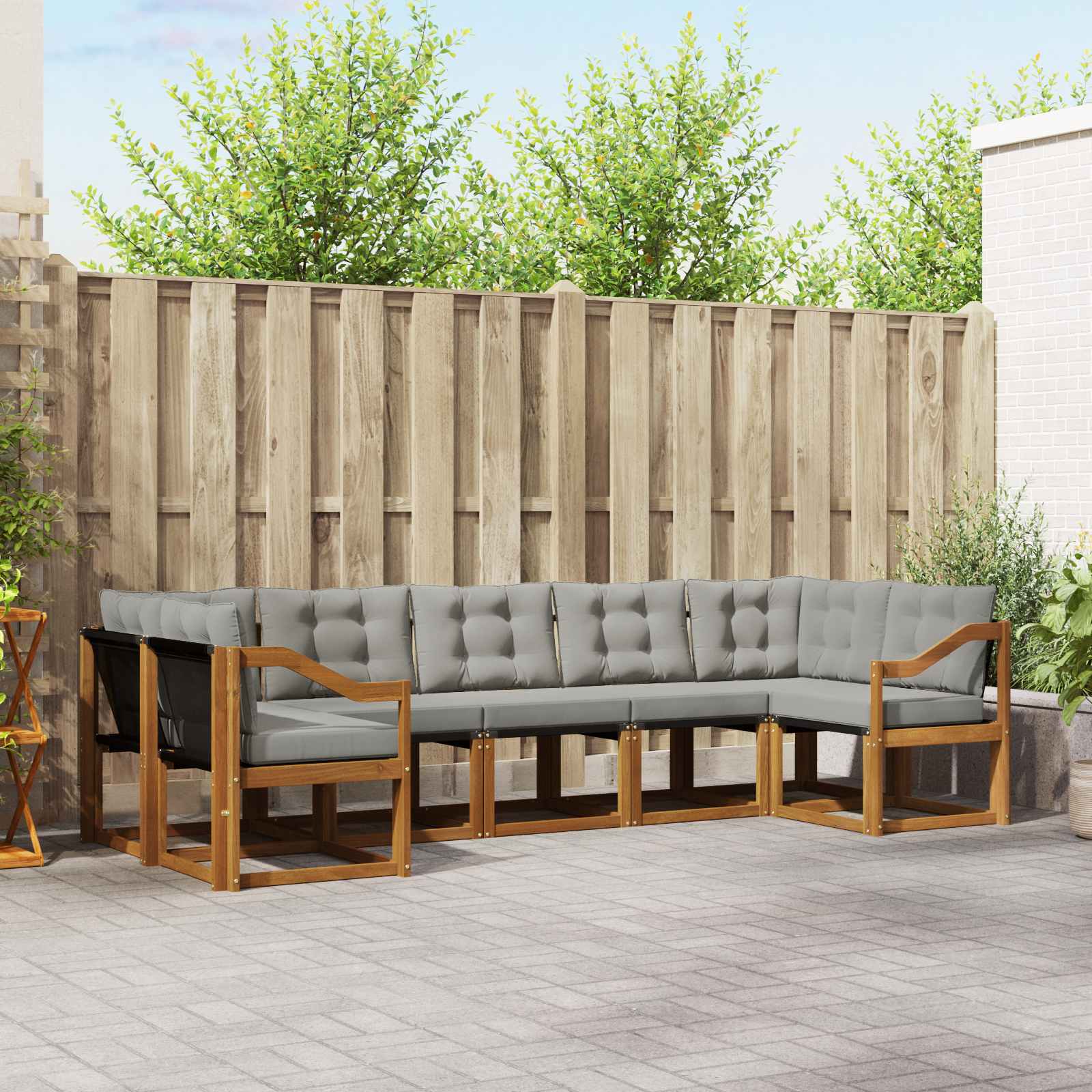 vidaXL Buiten bankenset met kussen 7 pcs Natuurlijk en Crème