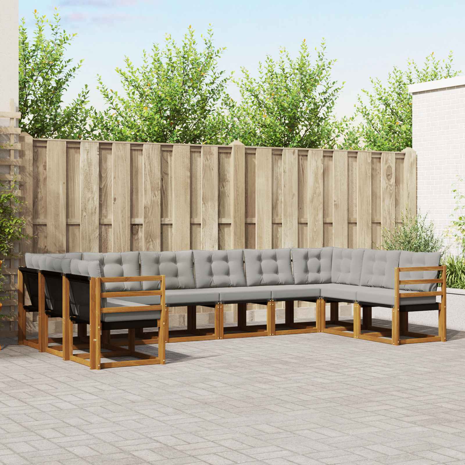 vidaXL Buiten bankenset met kussen 10 pcs Natuurlijk en Crème