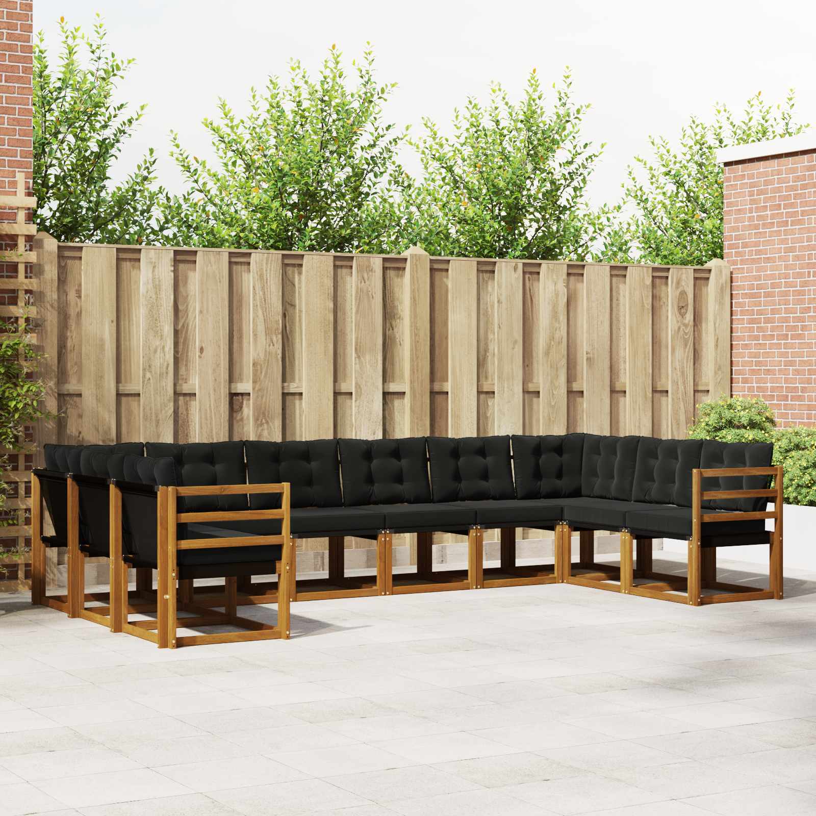vidaXL Buiten bankenset met kussen 10 pcs Natuurlijk en Crème