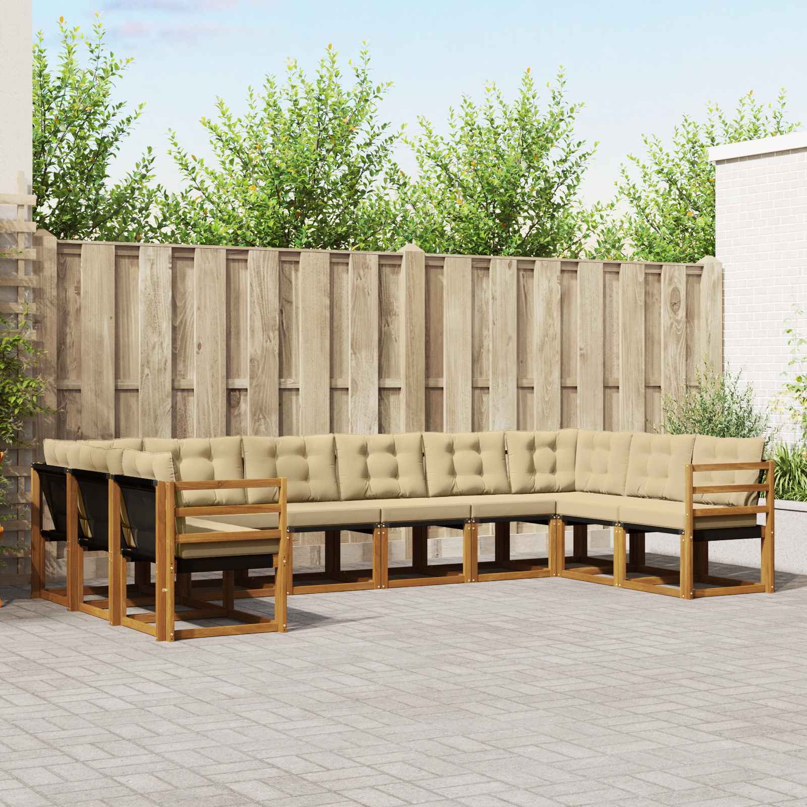 vidaXL Buiten bankenset met kussen 10 pcs Natuurlijk en Crème