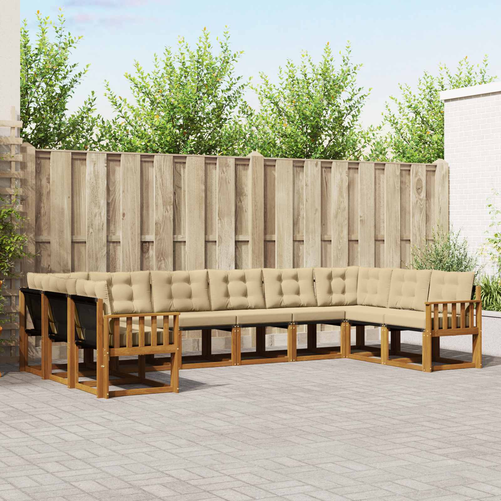 vidaXL Buiten bankenset met kussen 10 pcs Natuurlijk en Crème