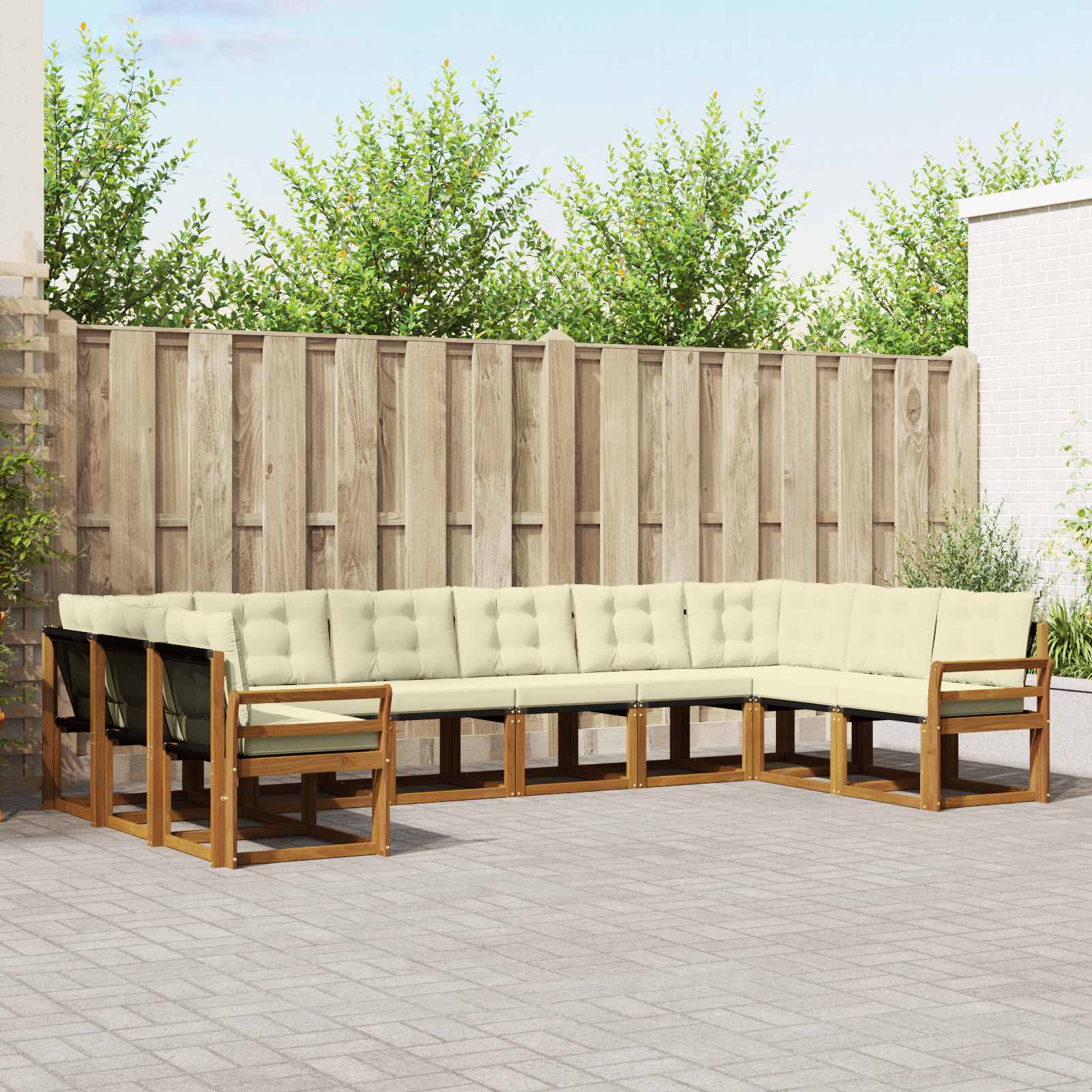 vidaXL Buiten bankenset met kussen 10 pcs Natuurlijk en Crème