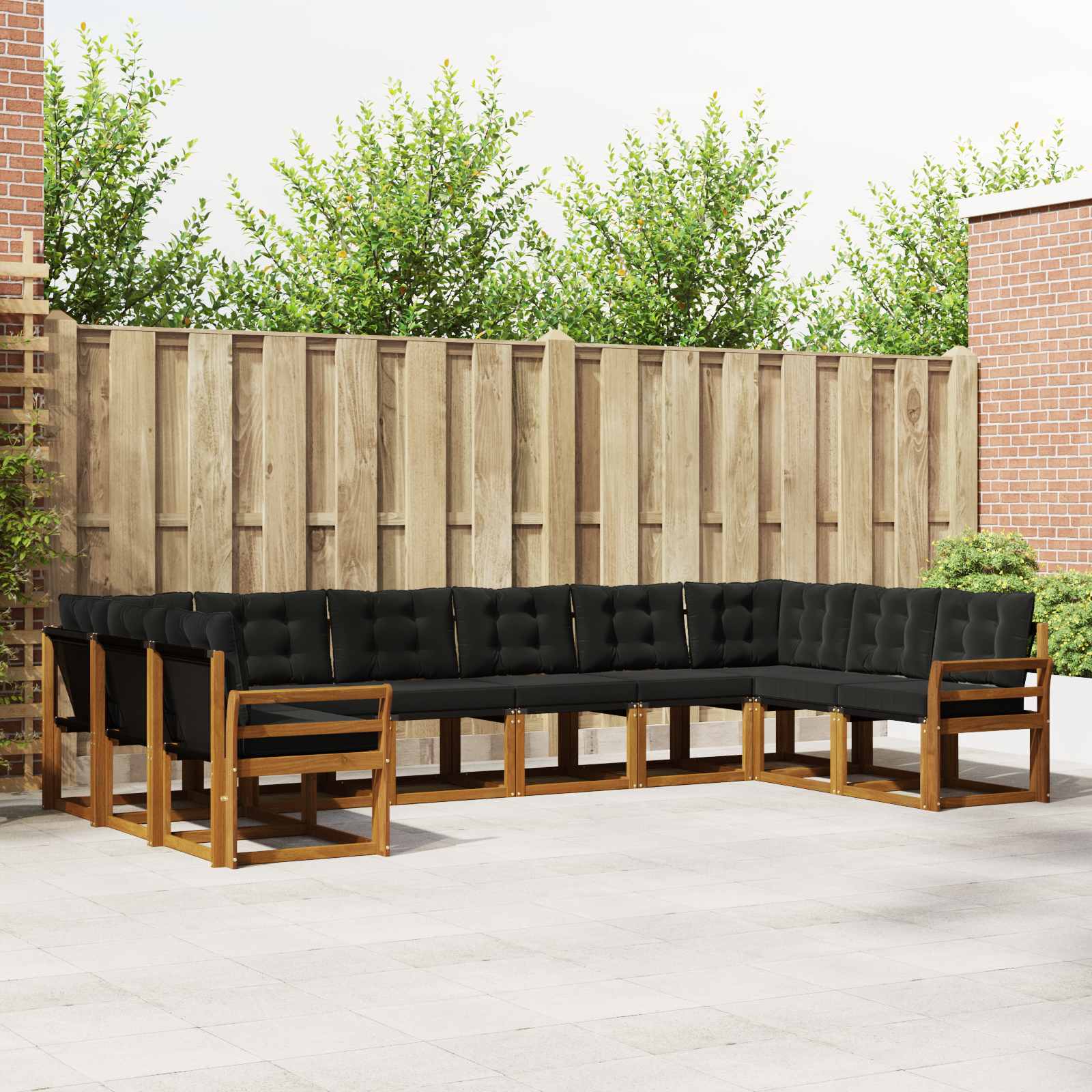 vidaXL Buiten bankenset met kussen 10 pcs Natuurlijk en Crème