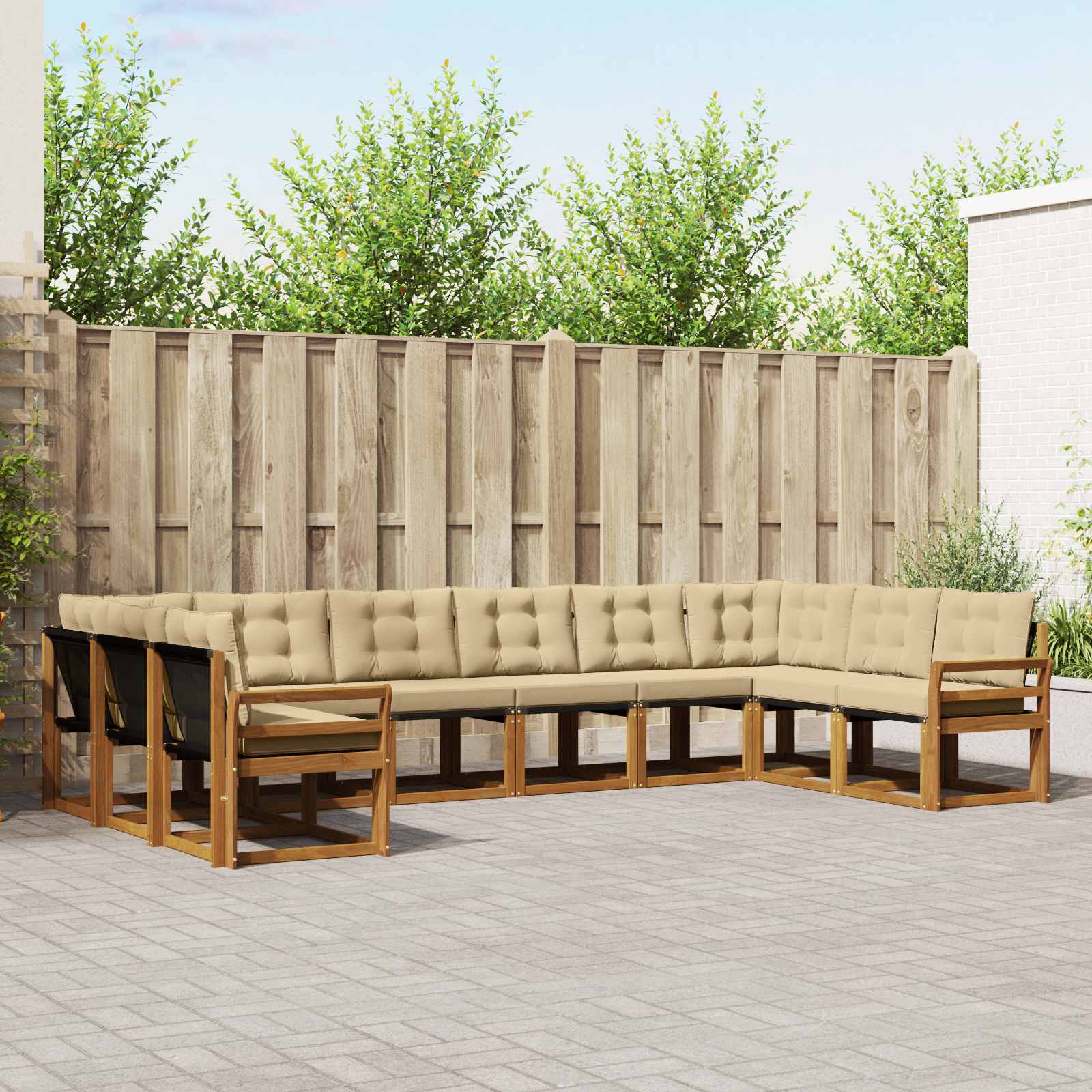vidaXL Buiten bankenset met kussen 10 pcs Natuurlijk en Crème